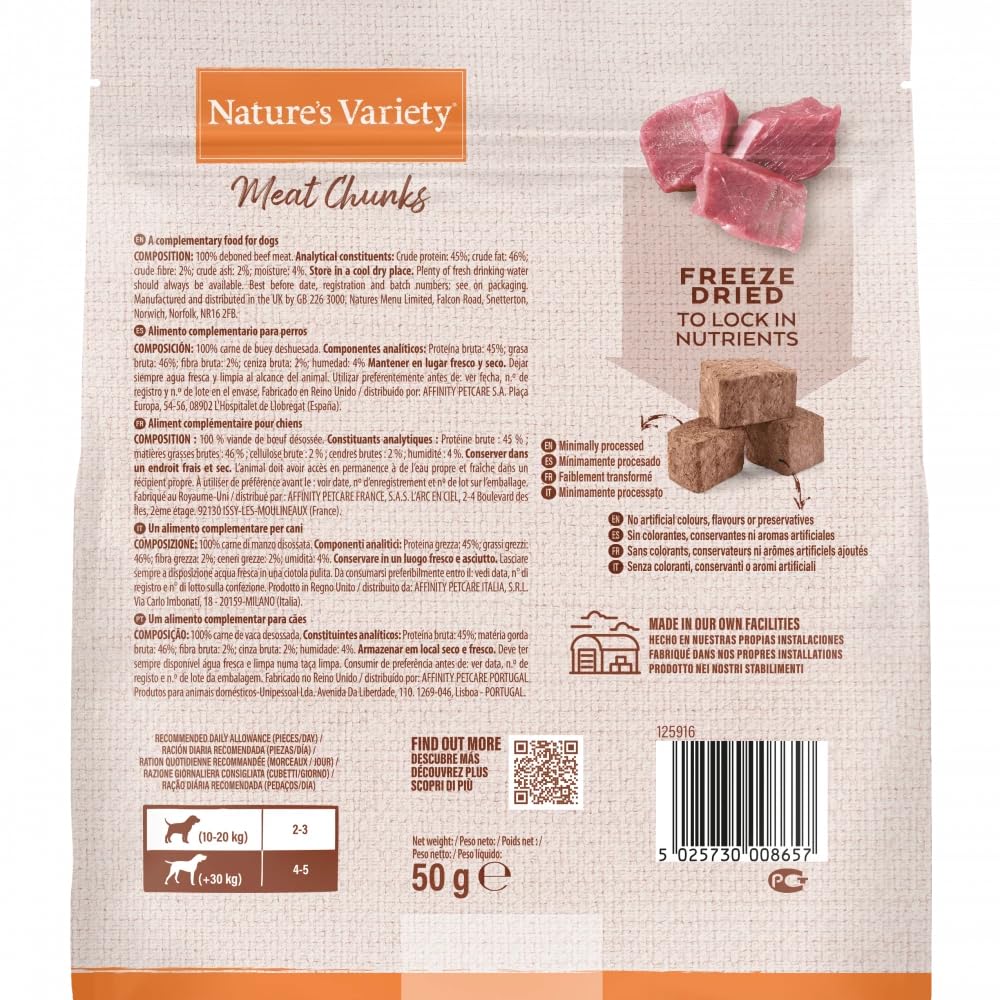 Nature's Variety - Freezed Dried - Secchi liofilizzati di carne di manzo disossata per cani - 50 g
