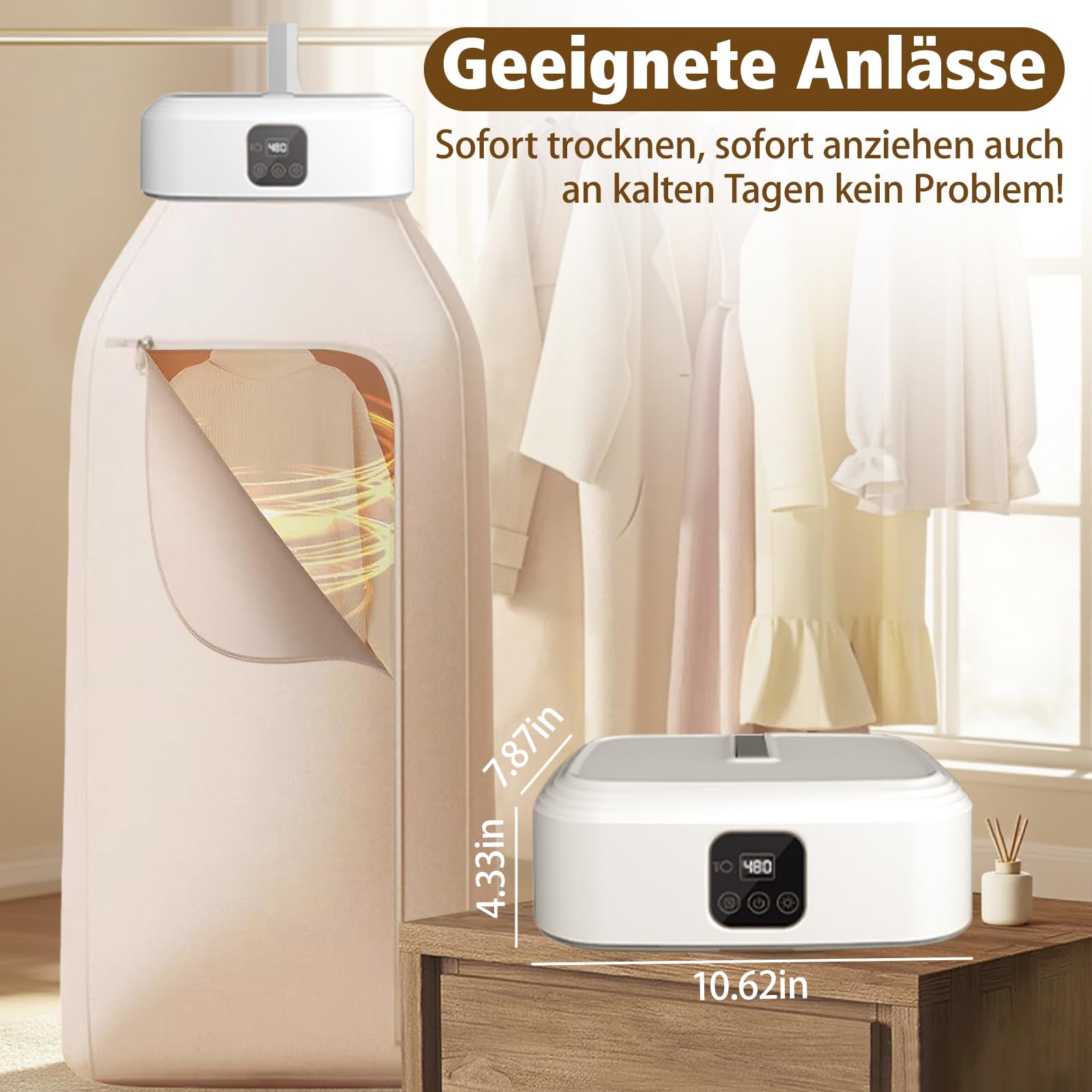Secadora de Ropa Eléctrica Portátil, Mini Smart Rápida Plegable 600W Compacta Ropa Pequeña (9-12 piezas） con control remoto para Apartamentos Viajes Dormitorio Caravanas Estudiantes Casas Pequeñas