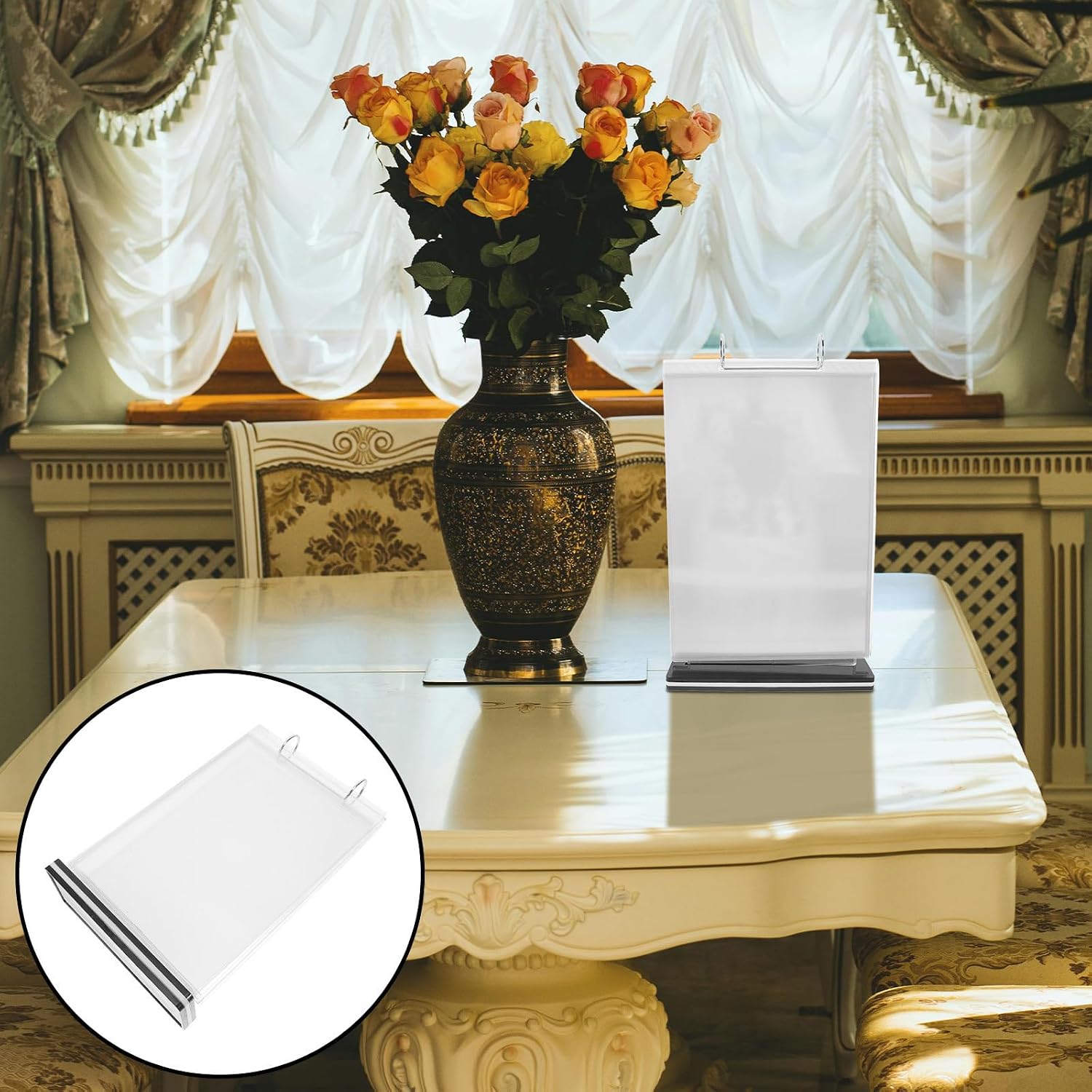 SEWACC Acrylic Vertical Flip Menu Stand with Solid Base Support and Doublesided Protection 6 Pages Vertical A4 Menu Holder and Marketing Display