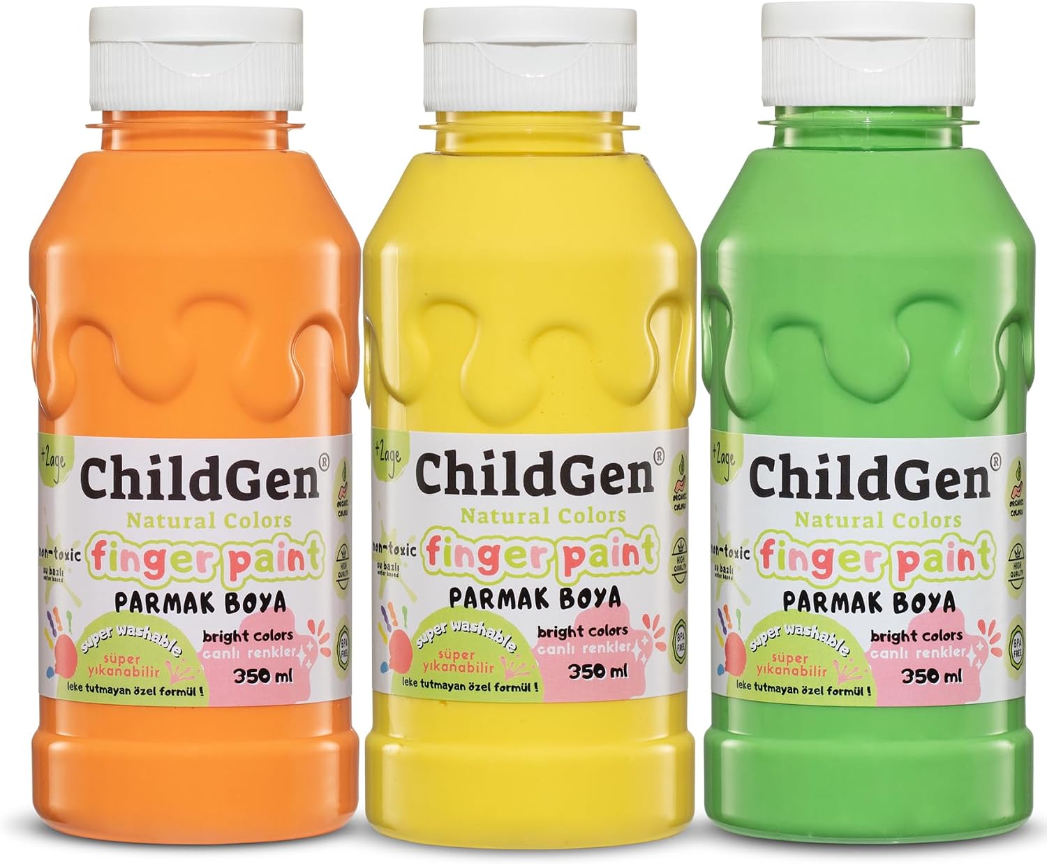 Süper Yıkanabilir 3'lü Parmak Boya Seti (3X350ML) (TURUNCU-SARI-YEŞİL)
