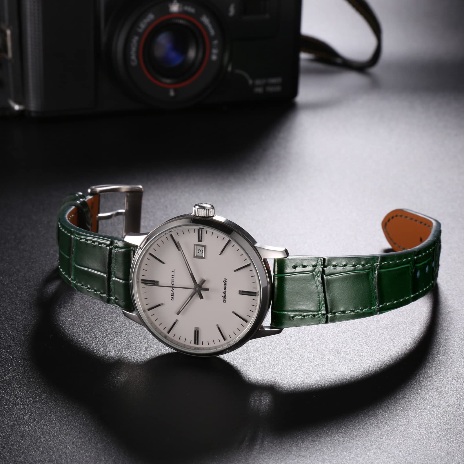 Bracelet de montre en cuir d'alligator, bracelet de montre en cuir véritable à ouverture rapide 18 mm, 19 mm, 20 mm, 21 mm et 22 mm pour hommes et femmes.