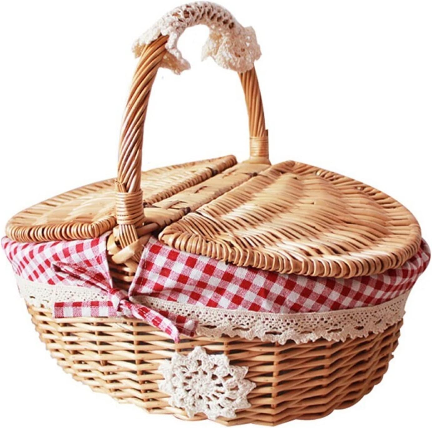 ZXDZMM Picnic Baskets Rattan Woven Basket with Handle Handmade Wicker
