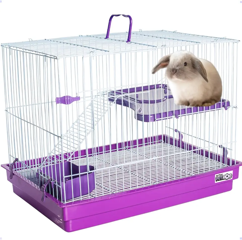 Gaiola Grande 2 Andares para Coelho, Hamster, Chinchila e Roedores com Escada, Comedouro, Bebedouro e Plataforma, Roxo, 55x38x43cm