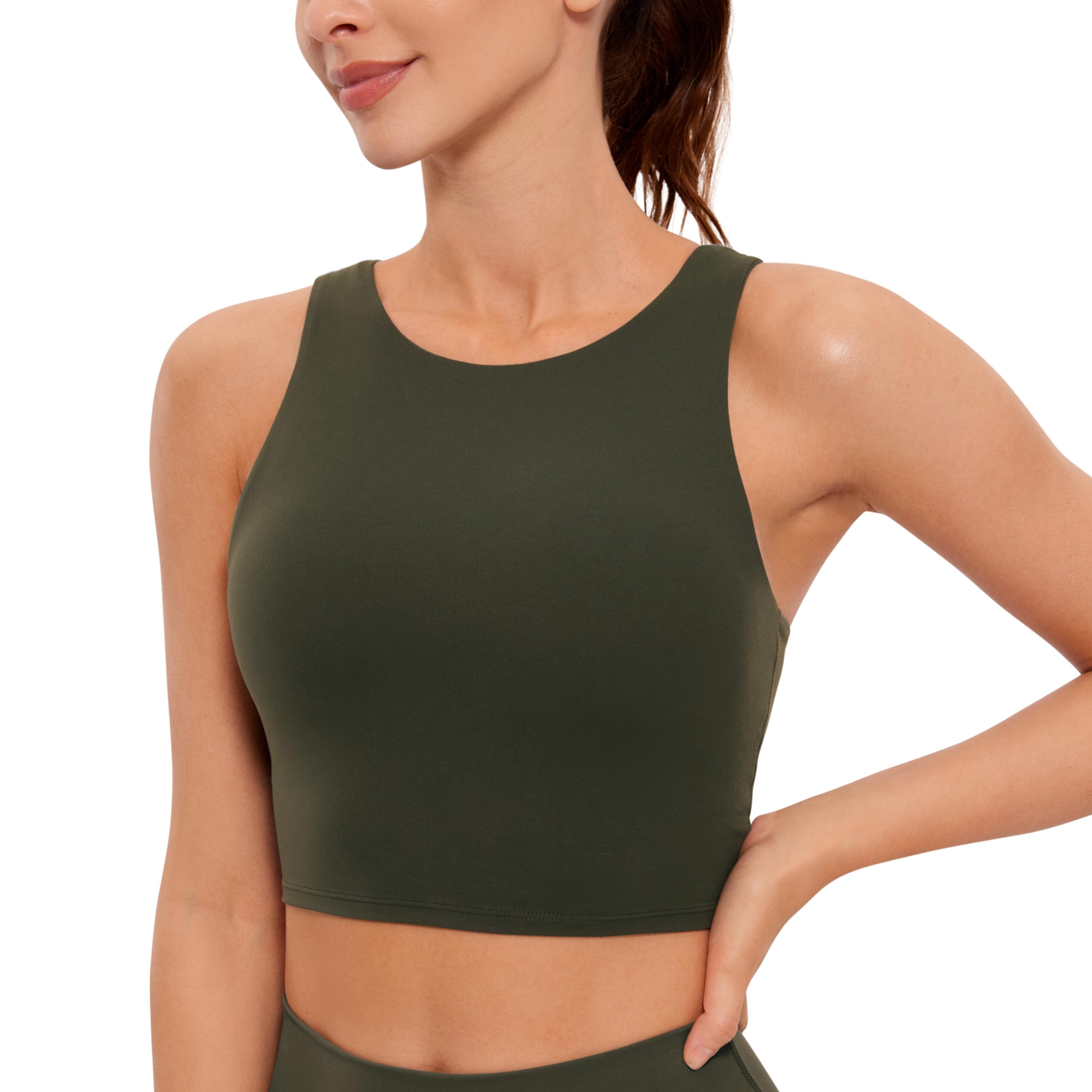 CRZ YOGA Butterluxe Mujeres Y-Espalda Elevado Cuello Palangre Sostén Deportivo - Acolchado Cultivo Tanque Tops