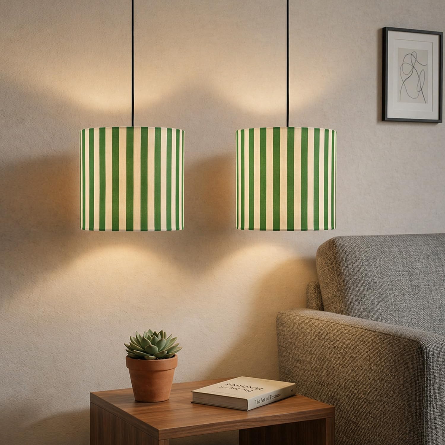 ExclusiveLane ‘Nature Essence’ Pendant Hanging Lights for Living Room (22.8 Cm, Cotton Wrapped Over Polyvinyl, Set of 2) | Pendant Lights for Ceiling Lights for Living Room Hanging Lamps for Bedroom-image-3