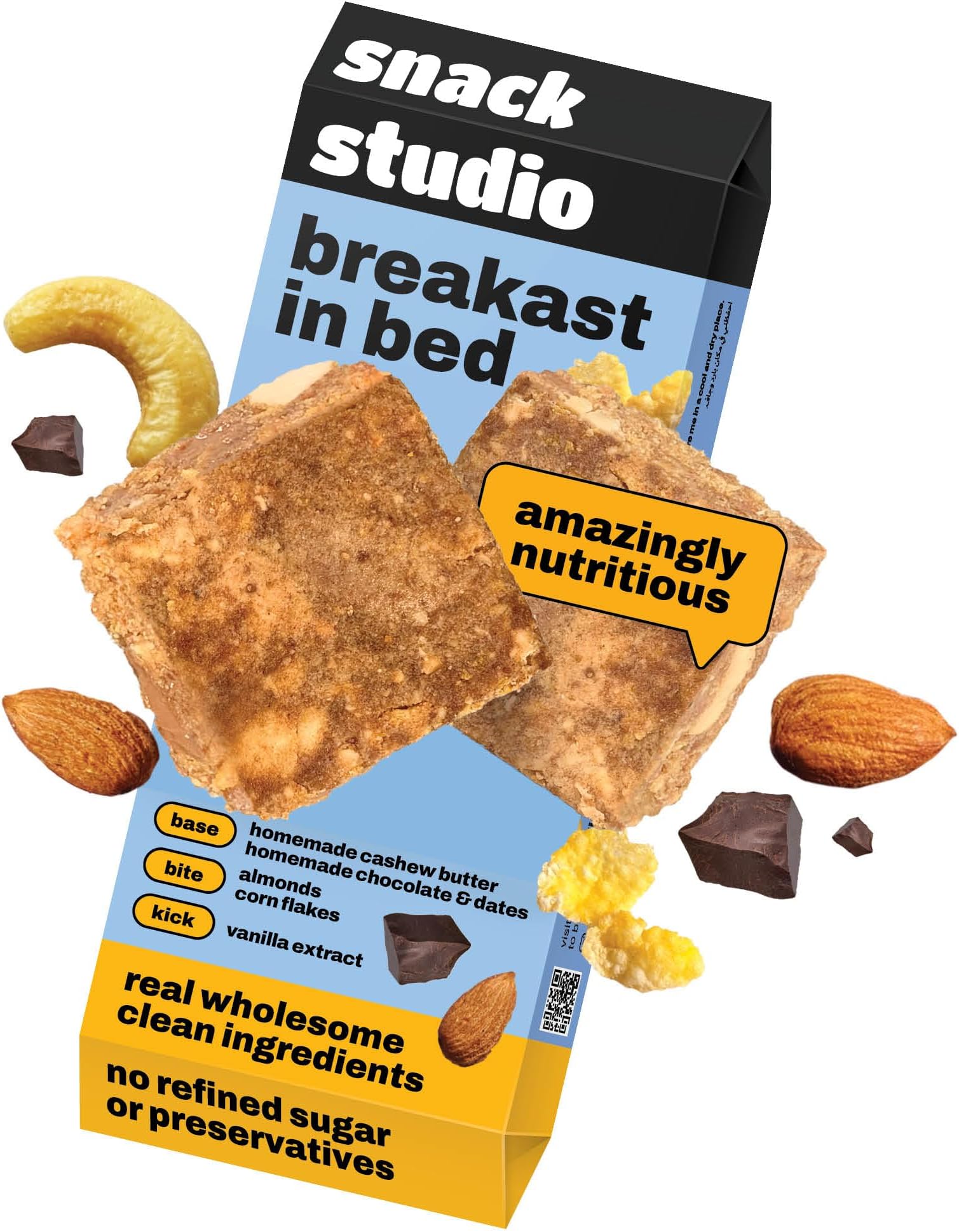 snack studio - breakfast in bed | almond, cashew & chocolate energy squares | 40g