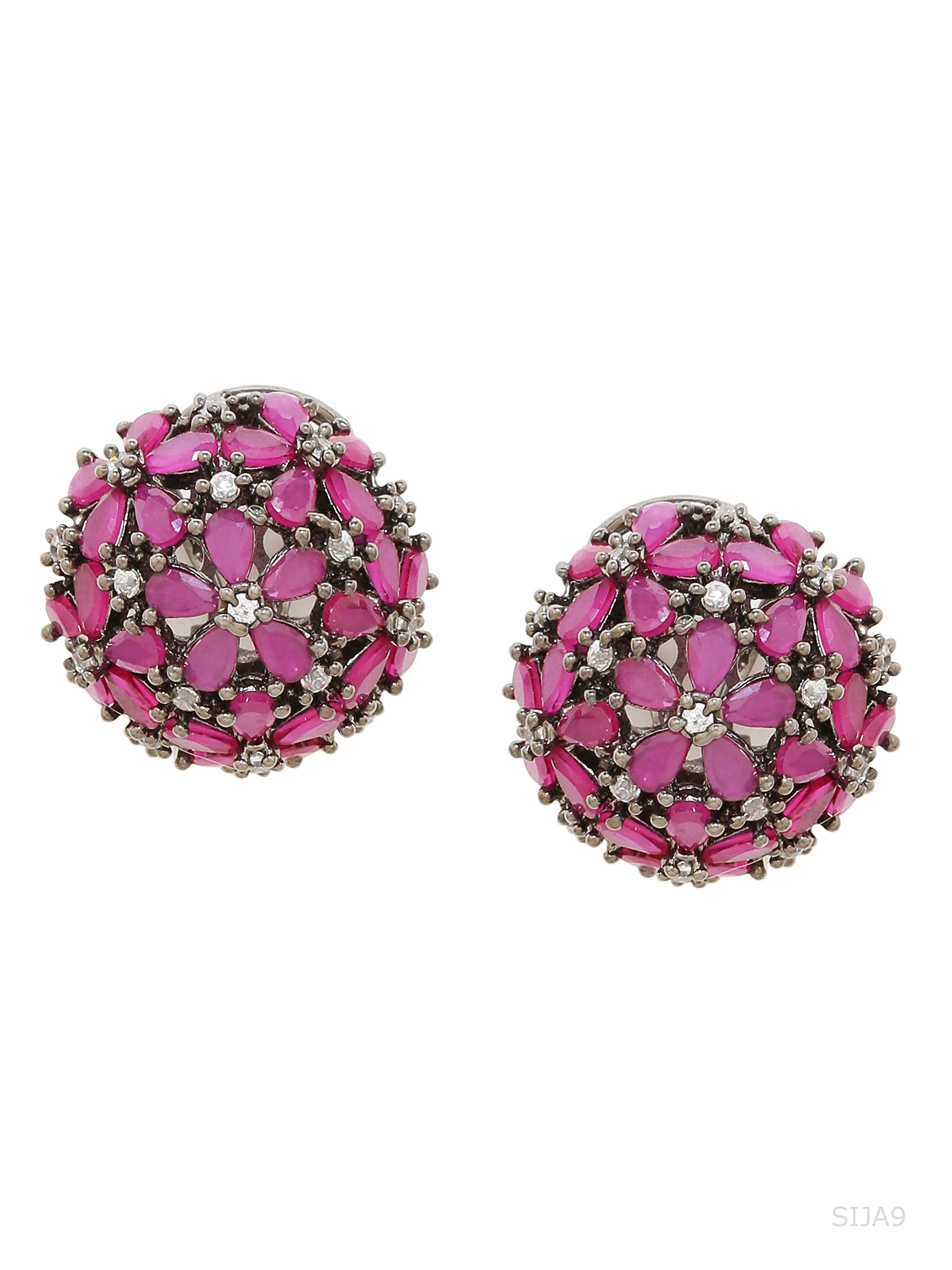 Shoshaa Silver Plated Handcrafted Cz & Maroon Stone Studded Studs Earrings - Womens (B0BGZP78NH) Amazon Price History, Amazon Price Tracker