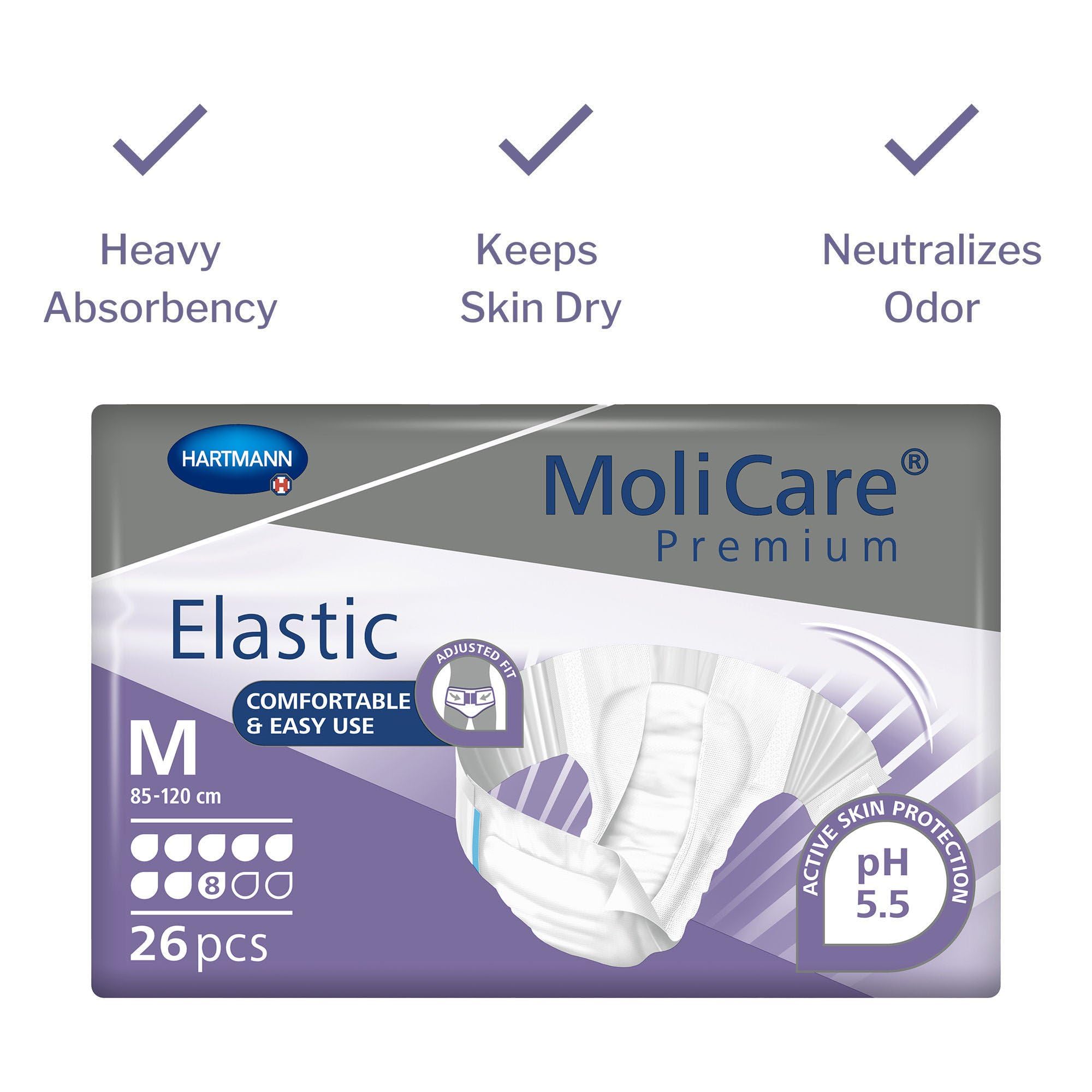 MoliCare Premium Elastic: pannoloni per l'incontinenza severa, per donne e uomini; 8 gocce, taglia M, circonferenza vita 85-120 centimeters, 78 pezzi