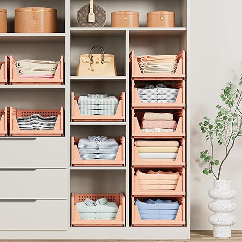 Miniatura 7 de Paquete de 5 cajas de almacenamiento plegables para armario, contenedores de almacenamiento apilables, cesta de cajón de plástico para armario,