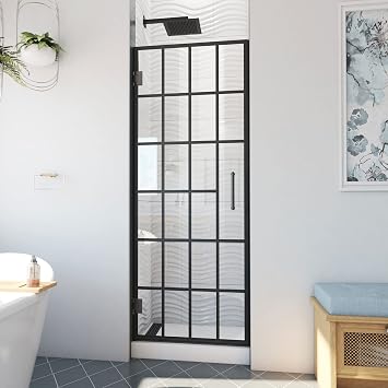 DreamLine Unidoor Toulon 30 بوصة W x 72 بوصة H باب دش مفصلي بدون إطار باللون الأسود غير اللامع