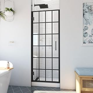 Unidoor Toulon 24 inch W x 72 inch H Frameless Hinged Shower Door in Matte Black