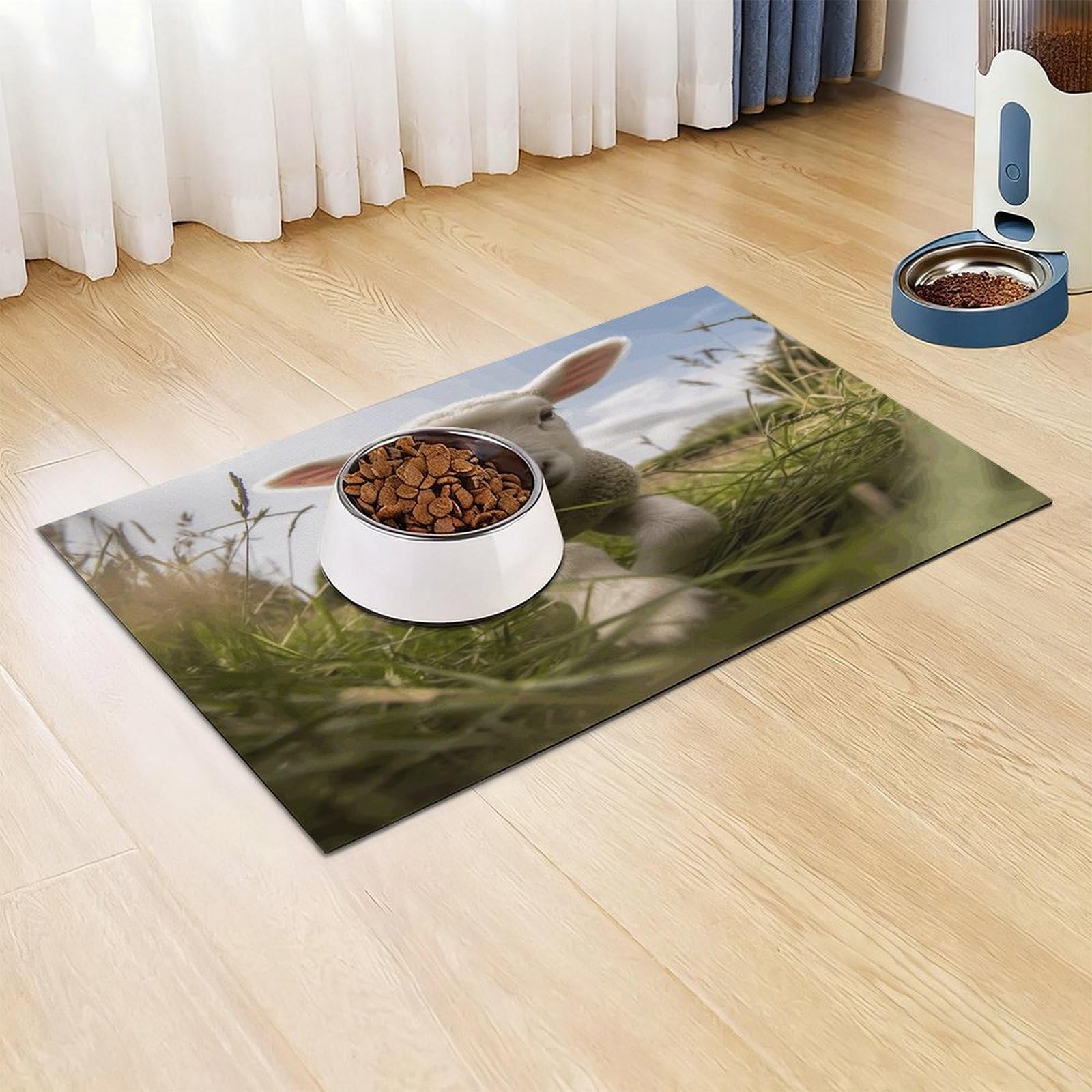 Tapis de nourriture pour chat en forme de mouton - Antidérapant - Facile à nettoyer pour la nourriture et l'eau - 43,2 x 76,2 cm