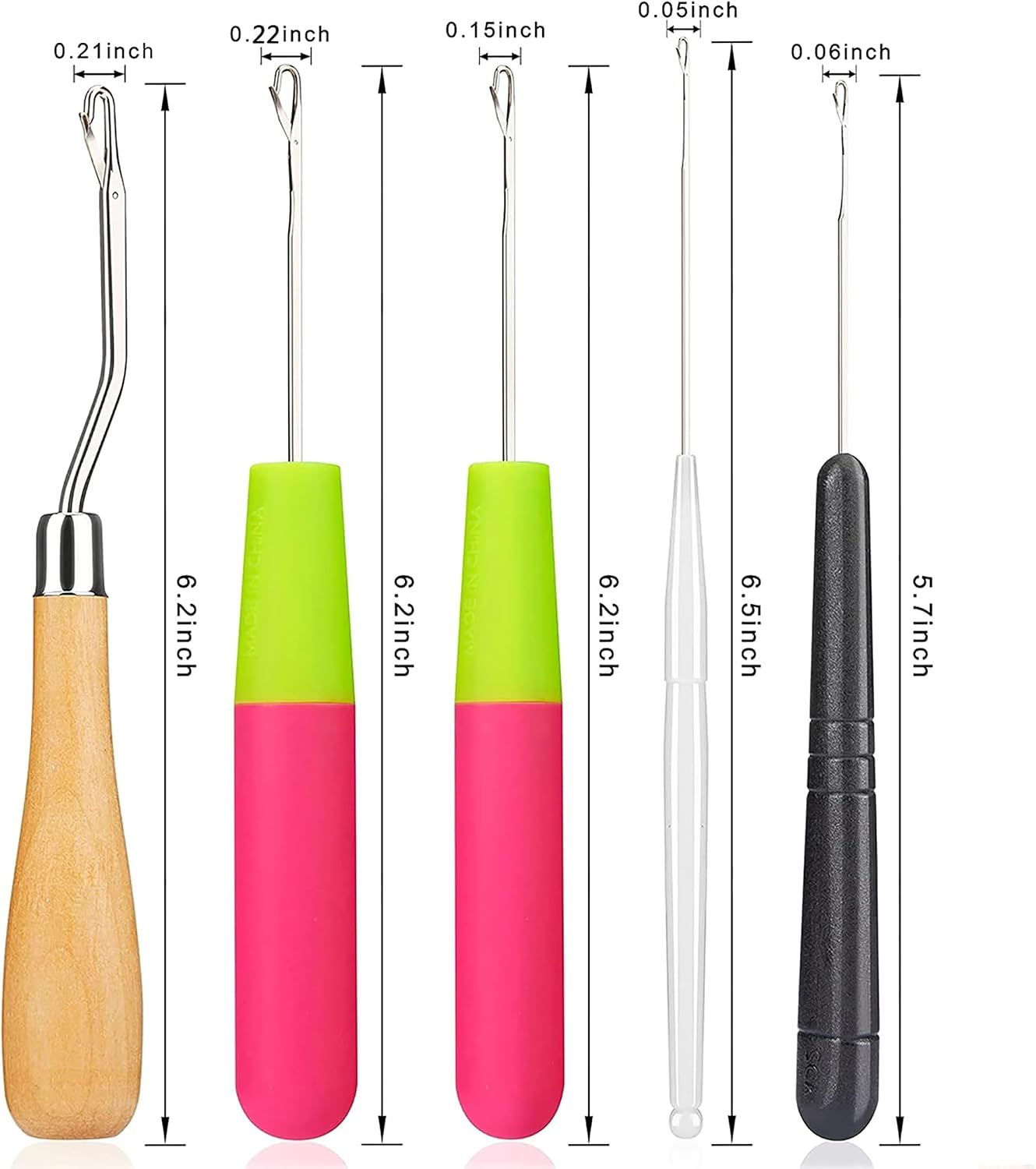 5Pcs/Sets Bent Latch Hook Crochet Hooks Hair Braiding Tools Dreadlocks Different Sizes Crocheting Weaving Needles for Hair Braiding, Rug Making and Art Crafts