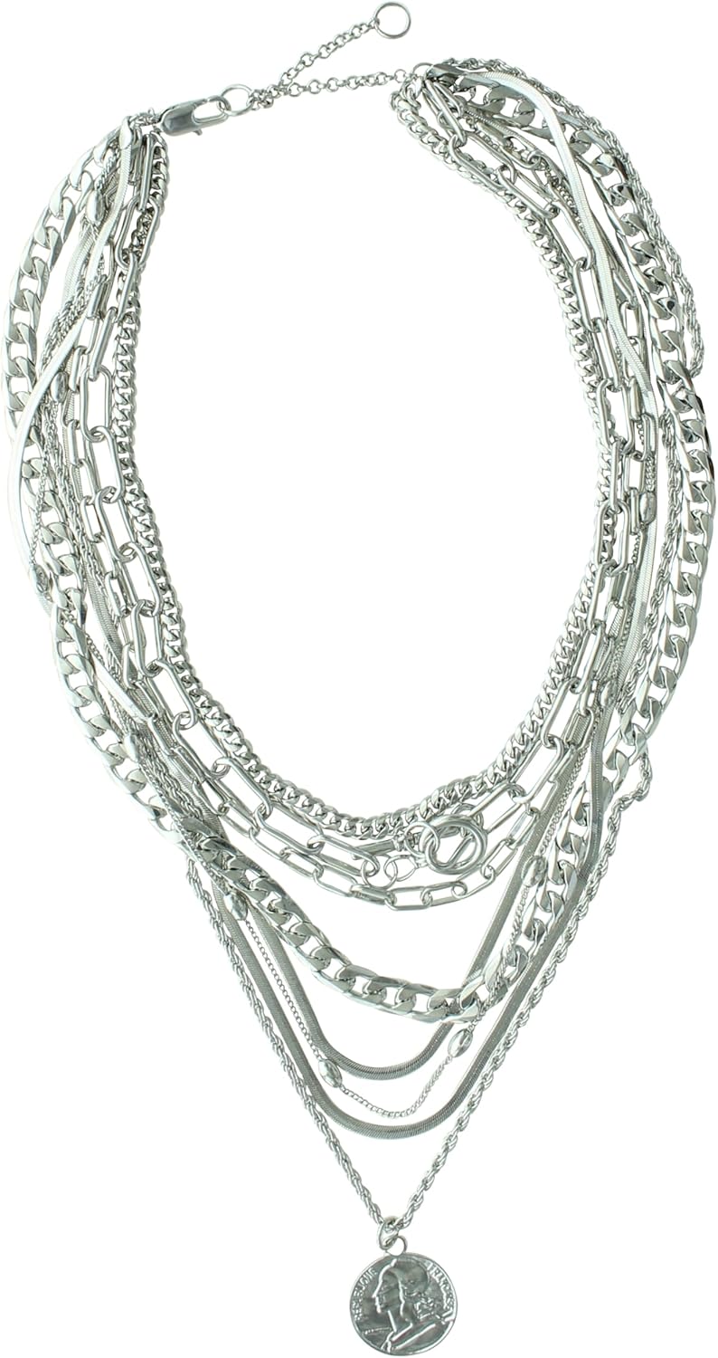 Olivia Welles Lindsay Layered Necklace for Women Gold Plated Multi Layer Mixed 8- Chain Circles Pendant Necklace