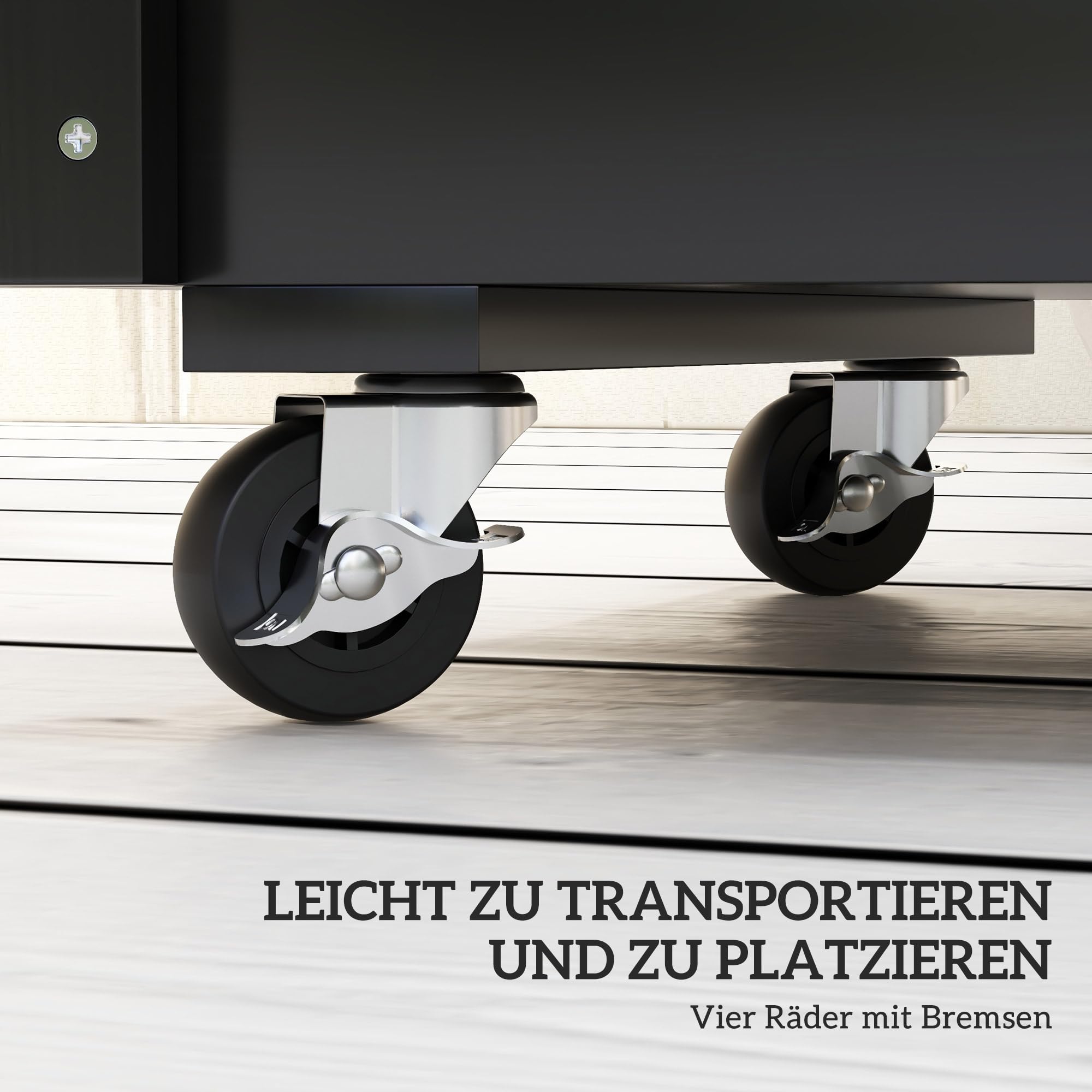 Outsunny Hochbeet Pflanzbeet mit Rollen Massivholz 89x48x47cm Schwarz