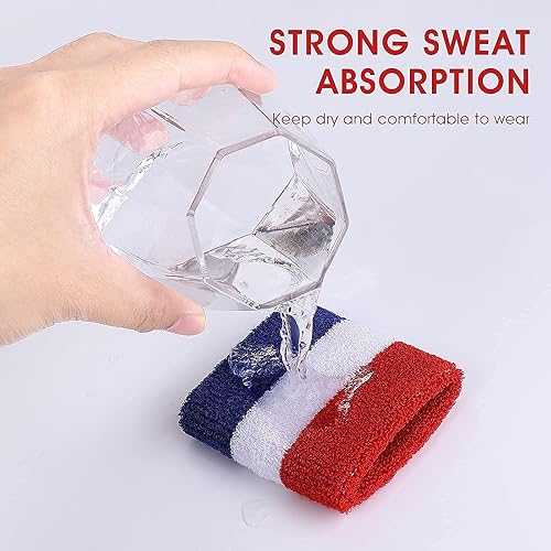 Miniatura 7 de ASTER Juego de 3 bandas para el sudor, juego de pulseras deportivas, incluye 1 diadema deportiva y 2 pulseras para el sudor, absorbe la humedad y