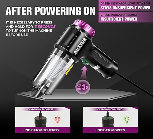 Miniatura 7 de AUXTUR Aspiradora de mano sin cable 3 en 1, motor sin escobillas de alta potencia, 12000 PA, aspiradoras de súper potencia de succión, limpiador