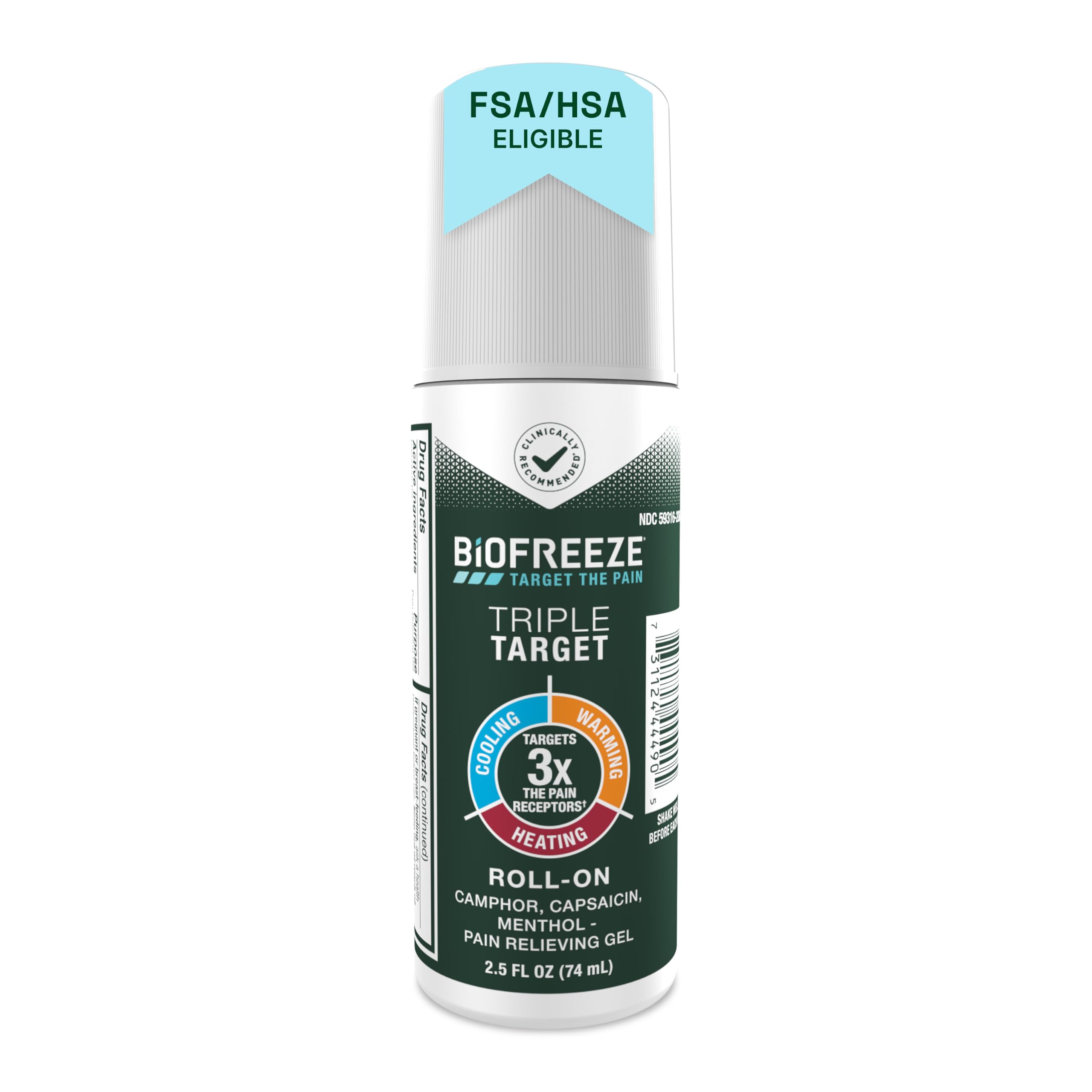 Biofreeze Triple Target Pain Relief Roll On, NSAID-Free Relief, 2.5 FL OZ