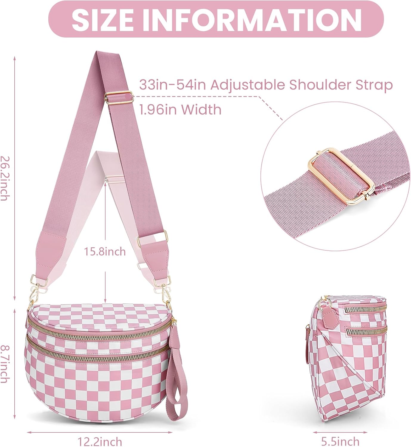 Lushandy Bum Bag Women's Checkered Crossbody Bag Nylon Cross Body Bags Plaid Mom Everyday Purse for Travel - Image 5