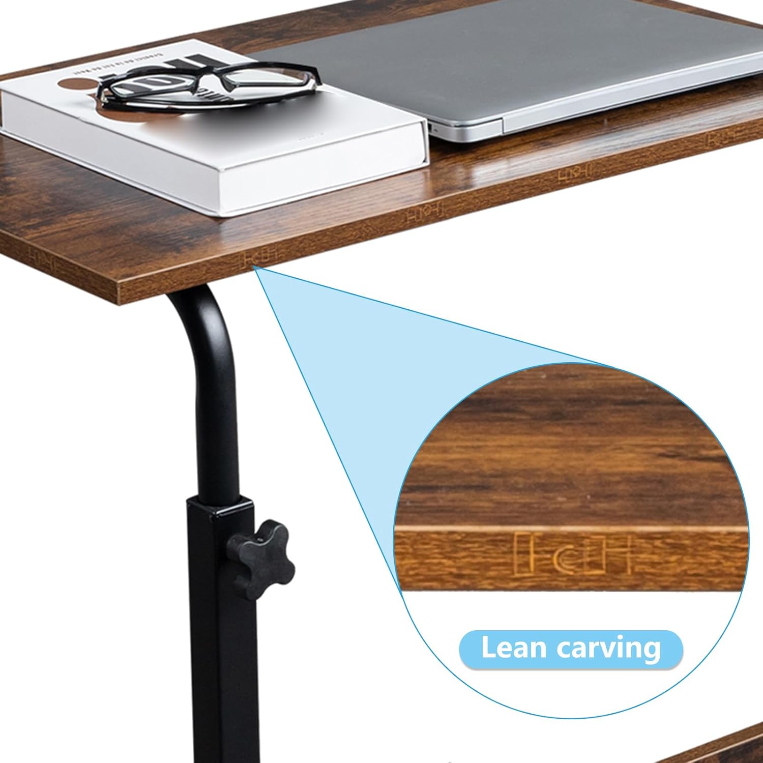 Height Adjustable Standing Desk Rolling Side Table, Mobile Laptop Stand with Locking Wheels, Small Desk for Living Room, Bedroom, Office, Walnut