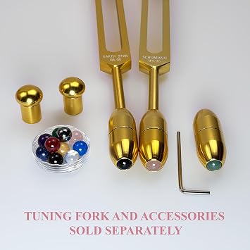 3pc Gemstone Boot Set for Tuning Forks - Rose Quartz, Green Aventurine, Black Onyx Gem Feet | Sound Healing and Biofield Harmonization - Biofield Tuning, Sound Healing Instruments | Gold
