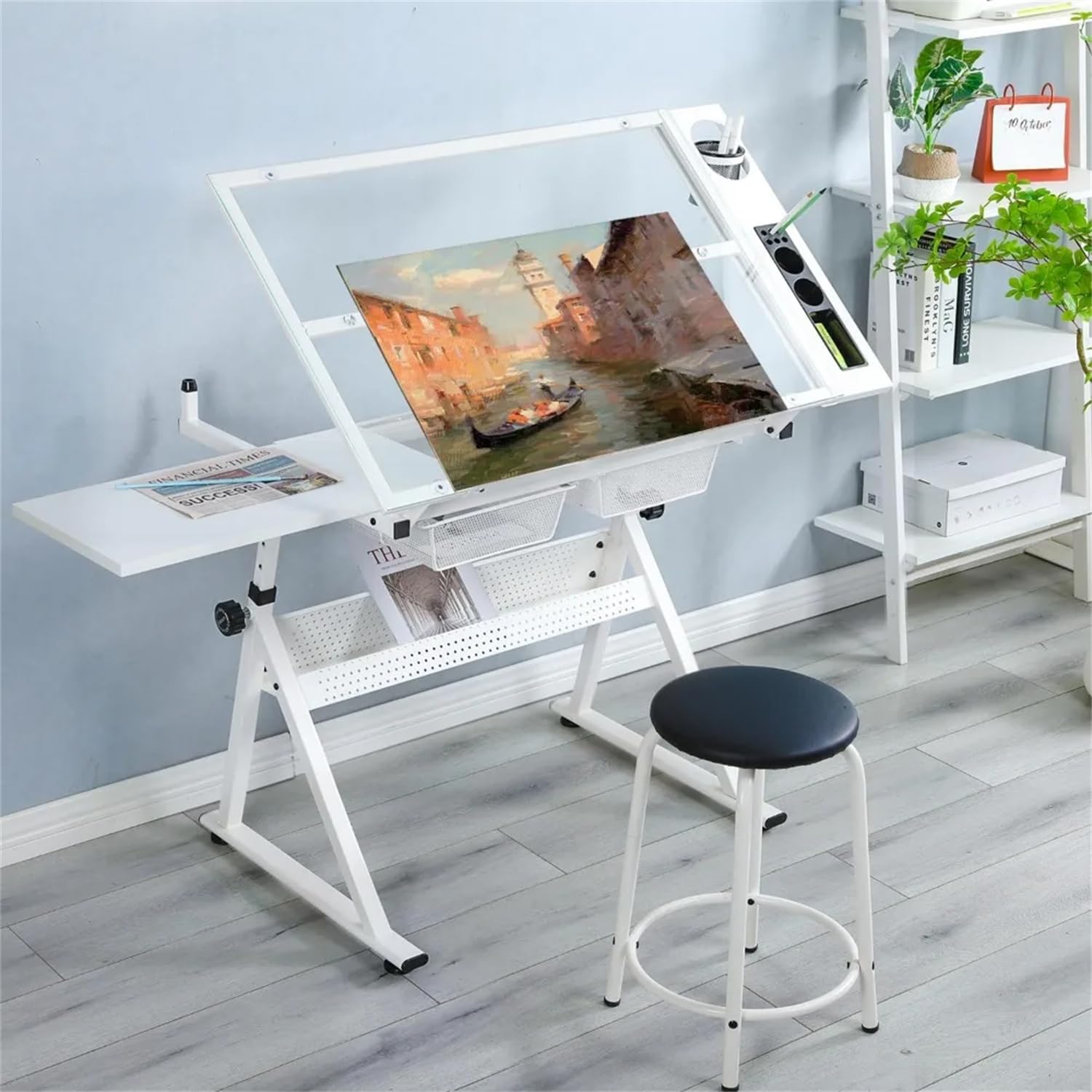 Zeichentisch Architektentisch Höhenverstellbar Arbeitstisch Verstellbarer Tischplatte Schreibtisch Schülerschreibtisch Mit Hocker Und Schubladen Für Techniker Architekten