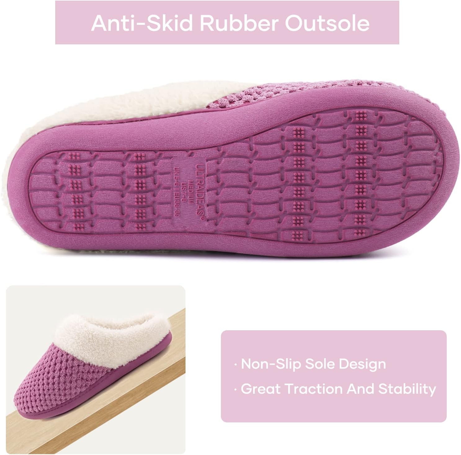 ULTRAIDEAS Women's Warm Winter House Shoes Slippers Memory Foam with Comfy Fleece, Fuzzy Slip-on Indoor Outdoor - Image 3