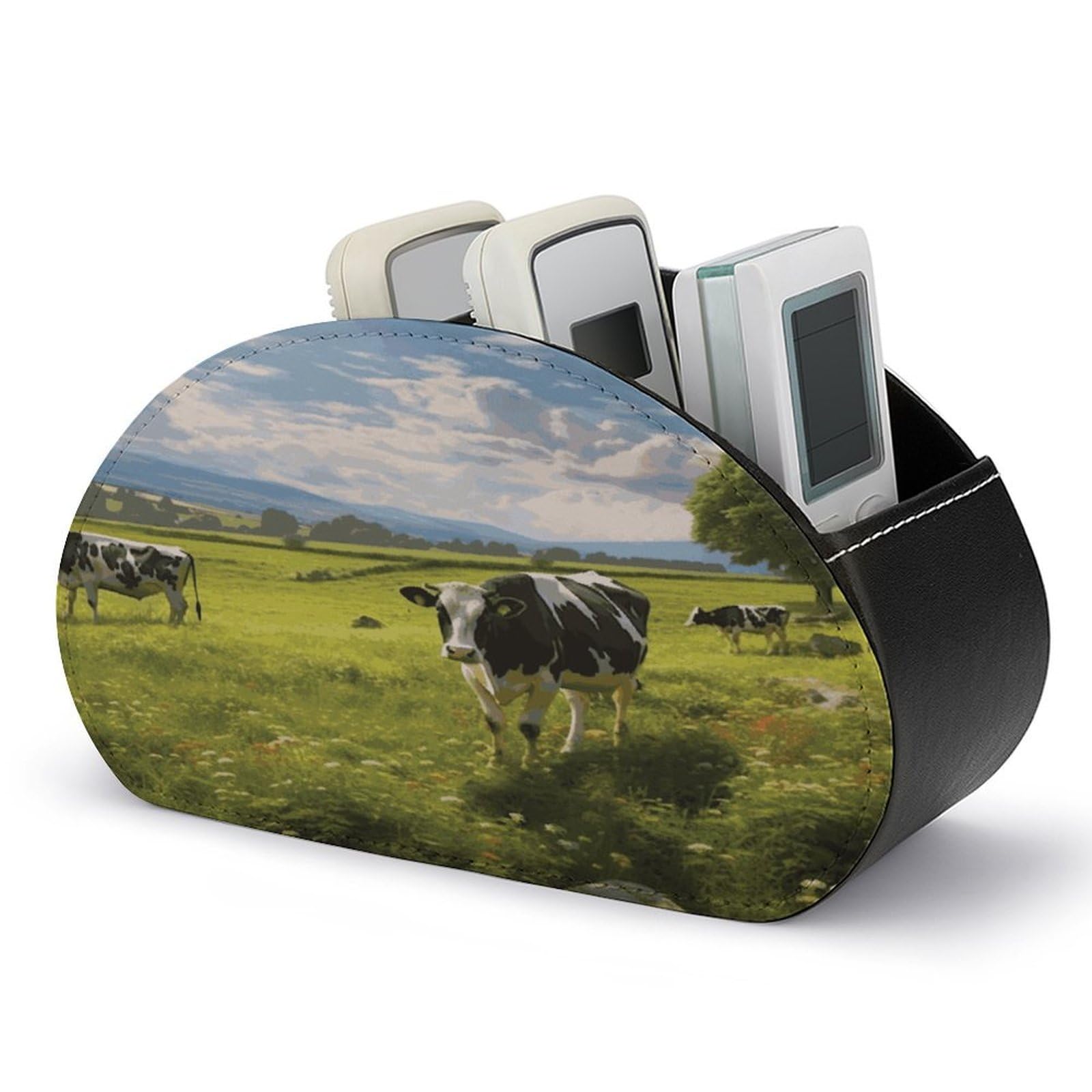 FekiLoot Cows Grazing Remote Control Holder with 5 Compartments Remote Organizer Caddy for Table TV Remote Caddy Storage Box/Tray Fits Media Controllers Office Supplies