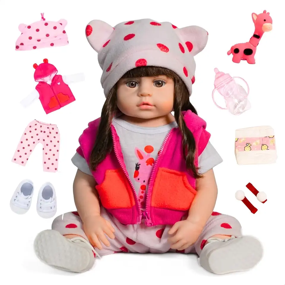 Boneca Bebê Reborn Menina Realista Silicone 45cm com Roupinha Certidão e Girafinha