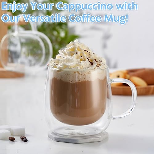 Miniatura 6 de Juego de 2 tazas de café de vidrio de doble pared de 10 onzas, tazas de café grandes aisladas, tazas de café de vidrio aisladas, tazas de vidrio con