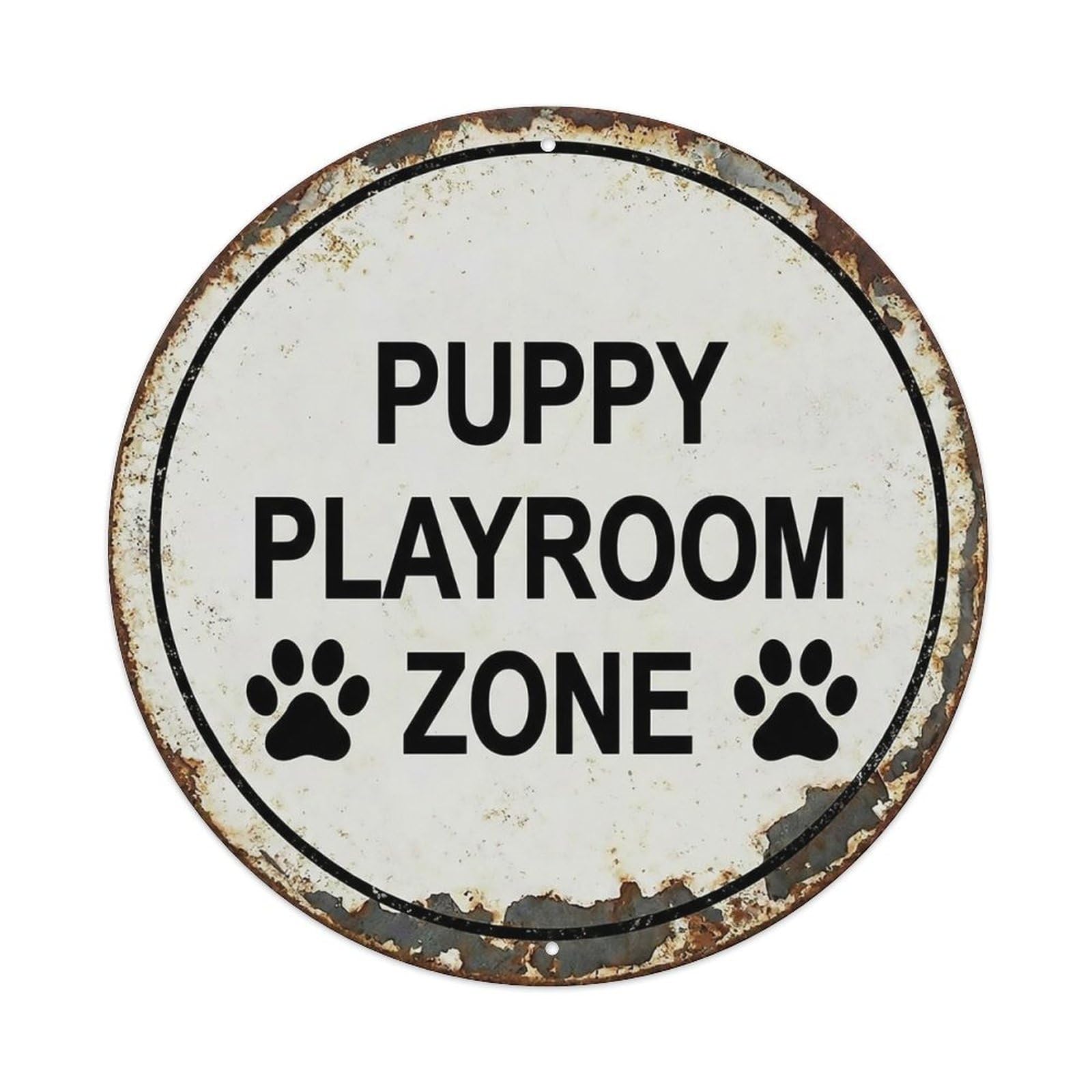 Vintage Puppy Playroom Zone Space Metal Tin Sign