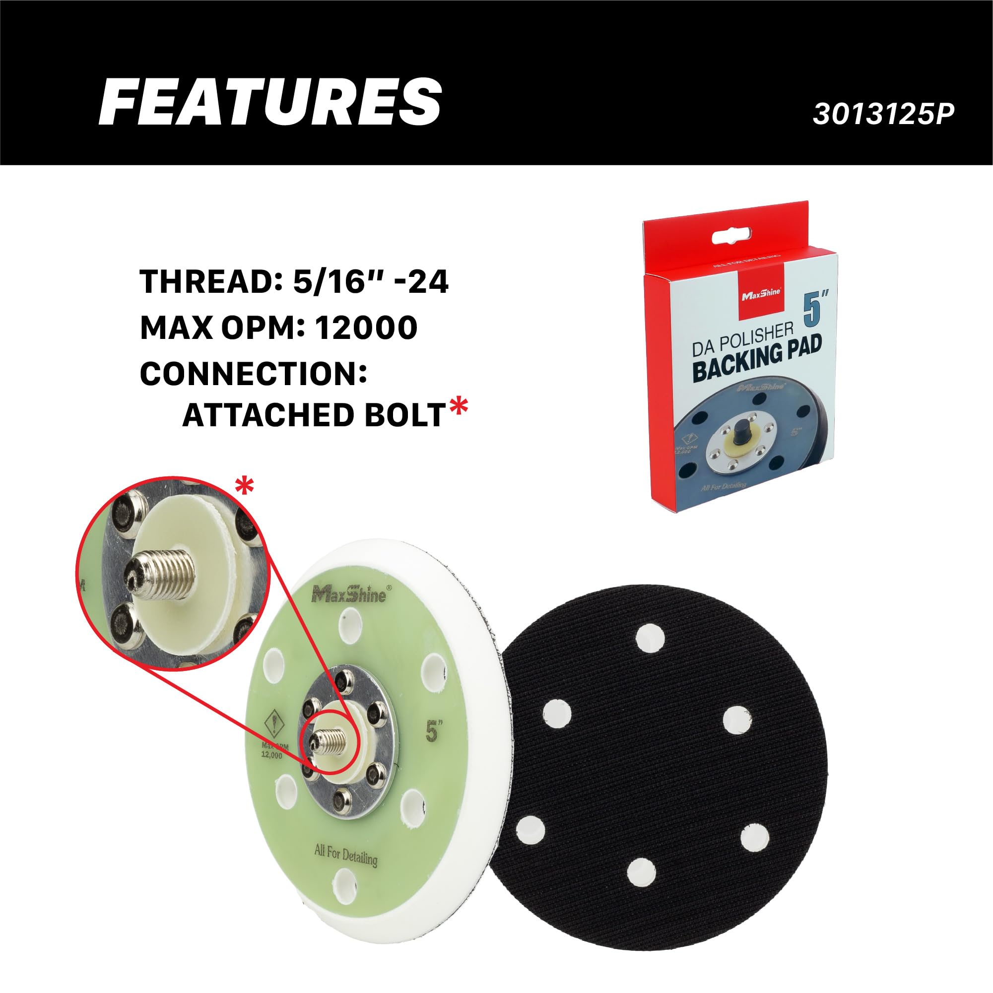 Maxshine 5" Universal Hook & Loop Dual Action Backing Plate – Fits DA Polishers with 5/16" Thread – Supports Up to 10,000 OPM – Compatible with M8S V2 & High-Speed DA Polishers