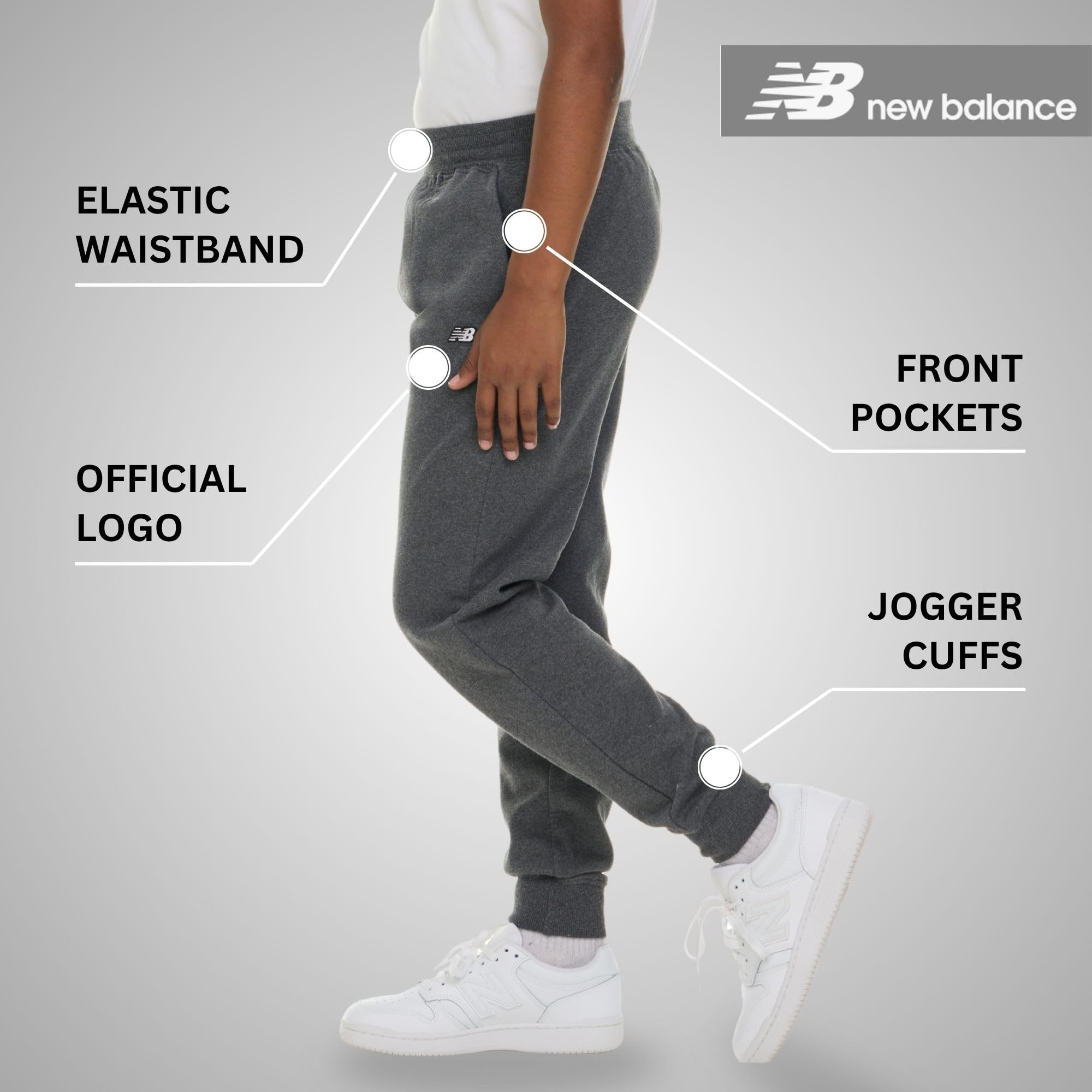 New Balance Pantaloni da Jogging in Pile da Bambino, Confezione da 3, in Morbido Pile Misto Cotone, con Tasche, vestibilità Atletica, Taglie 4-20