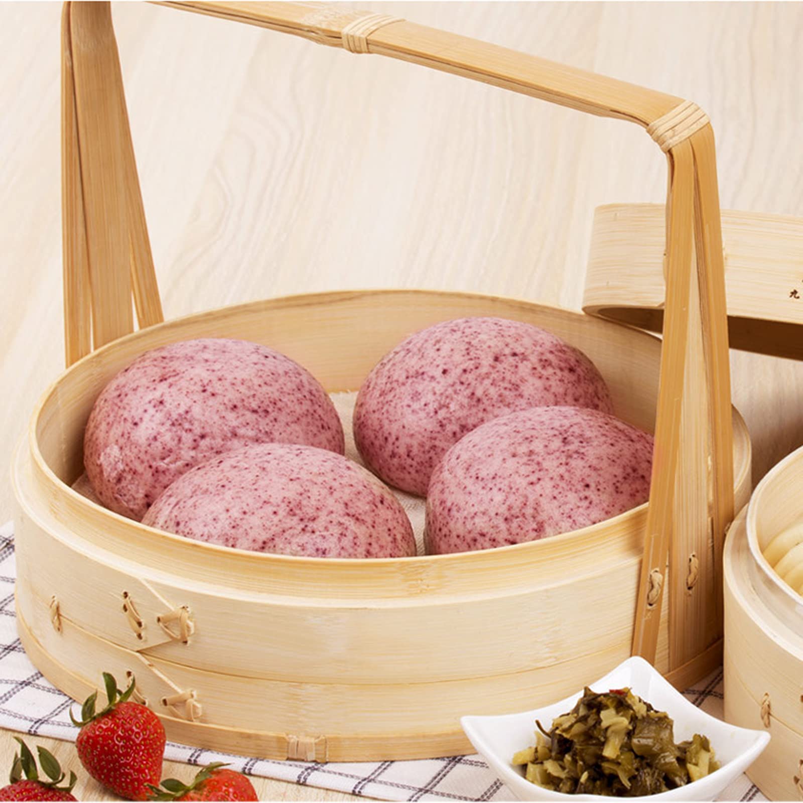 Cestello per Cottura a Vapore in bambù con Coperchio e Manico, pentola per Cottura a Vapore Cinese per Verdure, Carne, Gnocchi, Dim Sum (24 cm)