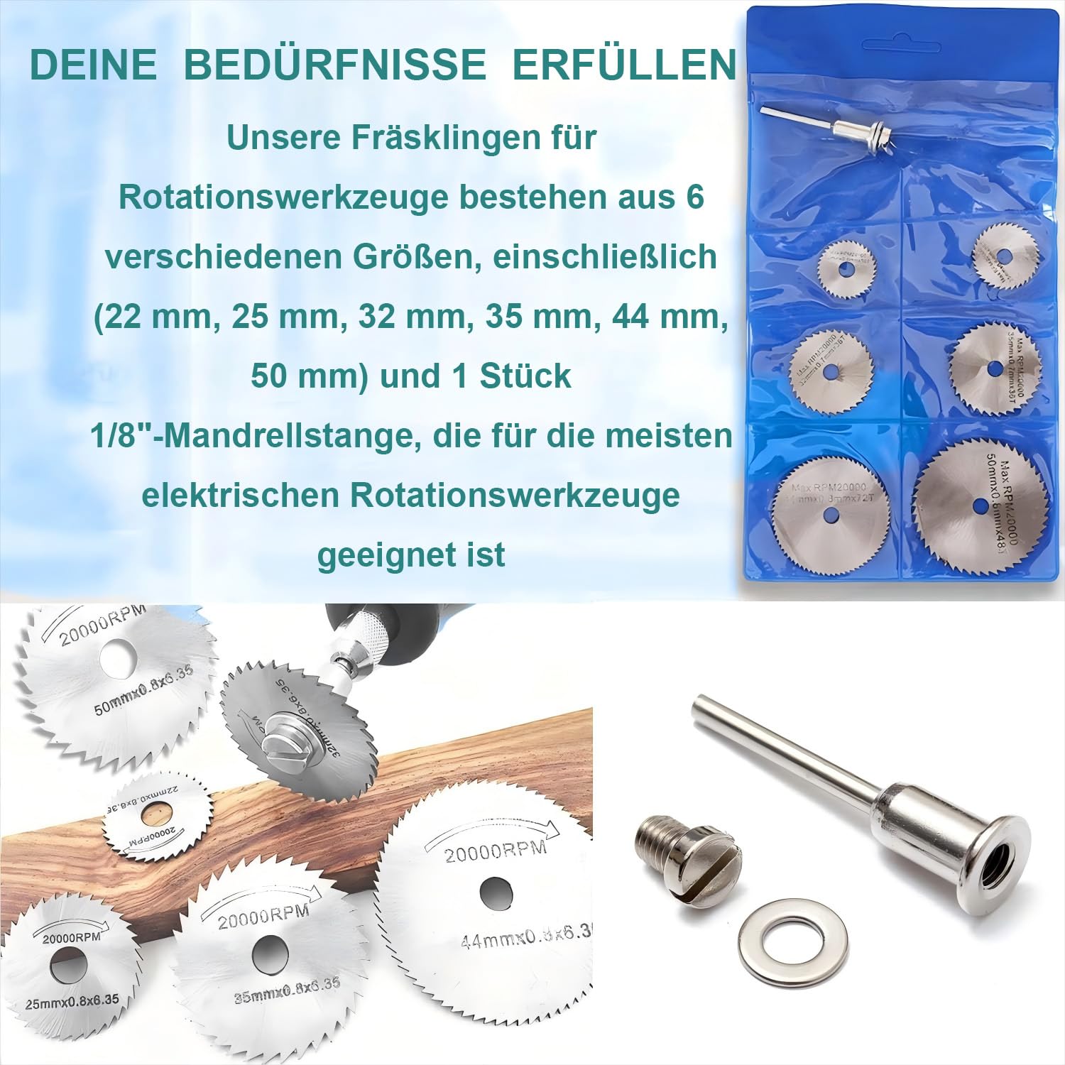 Set di 8 lame circolari, lame in acciaio ad alta velocità per utensili rotanti, lame in acciaio circolare HSS per utensili multifunzione per tagliare legno, plastica e metallo
