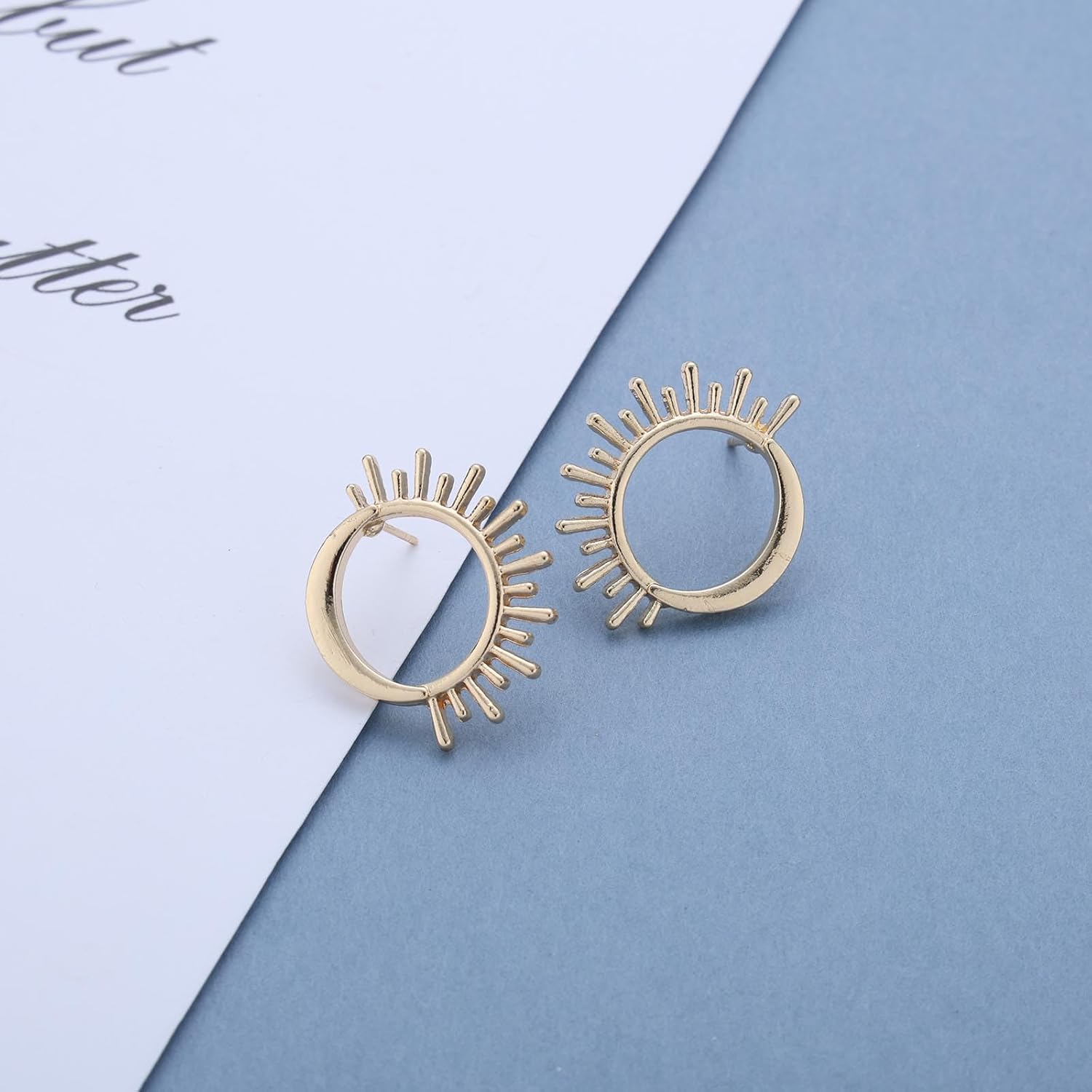 Boho Open Circle Hoop Earrings Gold Sunburst Earrings Sun Moon Stud Earrings Vintage Crescent Moon Earrings Statement Round Earrings Jewelry for Women - Image 6