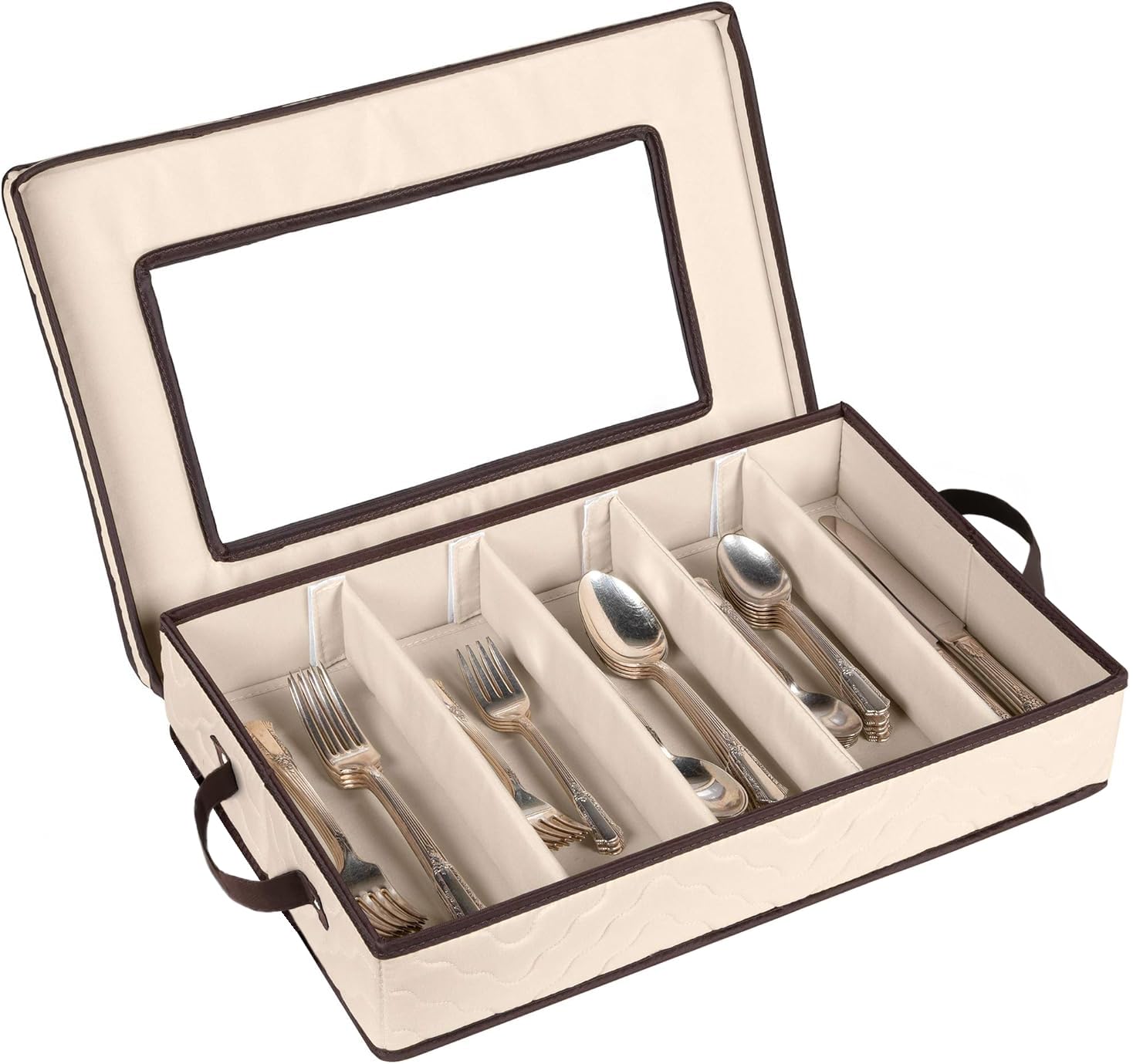 HOLDN’ STORAGEFlatware Case - Durable 5 Compartment Silverware Container Box with Removable Lid and Easy to Carry Handles - Large Capacity Keeps Your Cutlery Organized & Protected