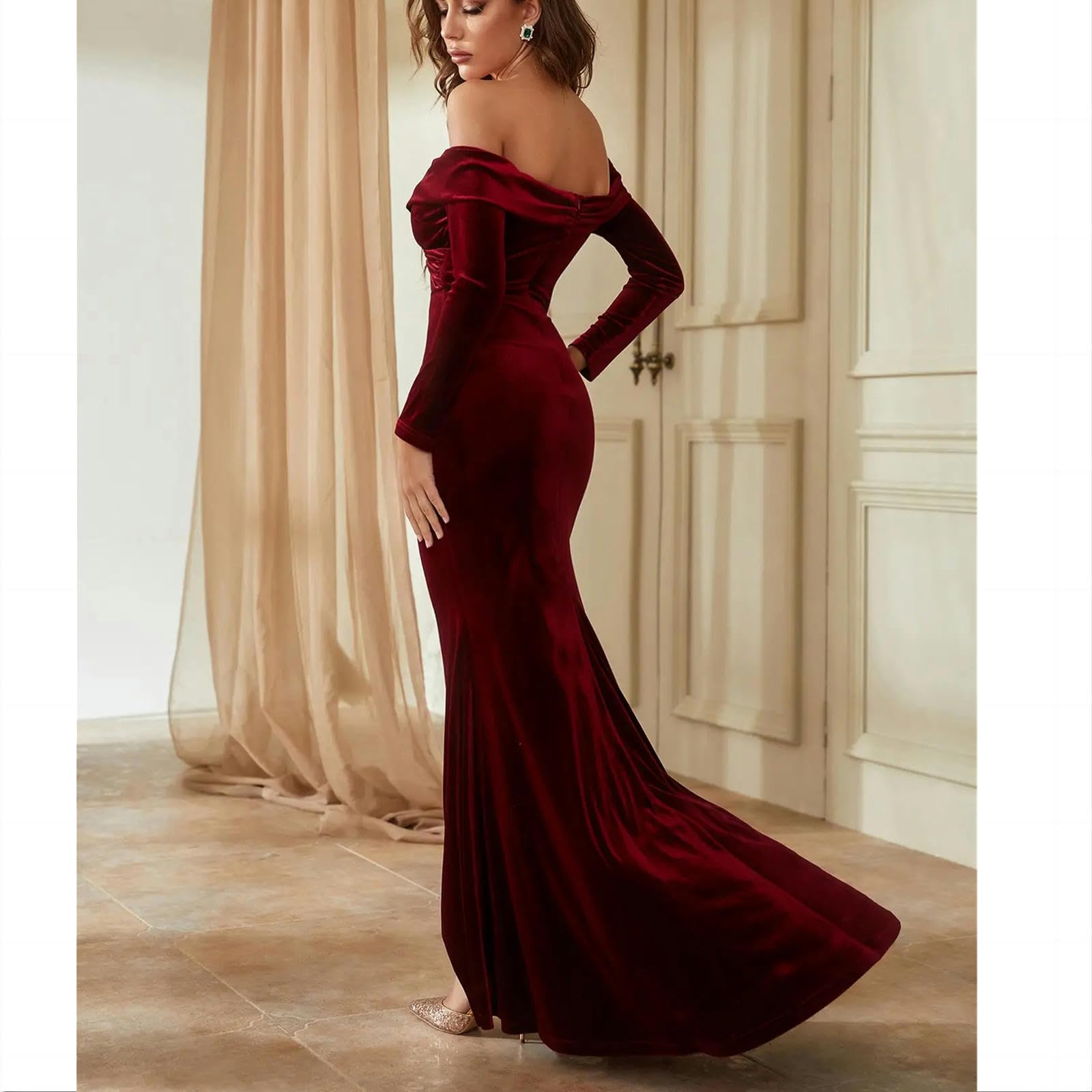 Vestito Donna Invernale Signore Fuori Spalla Abiti Lunghi Abiti da Sedere Abiti da Festa Abiti da Sera