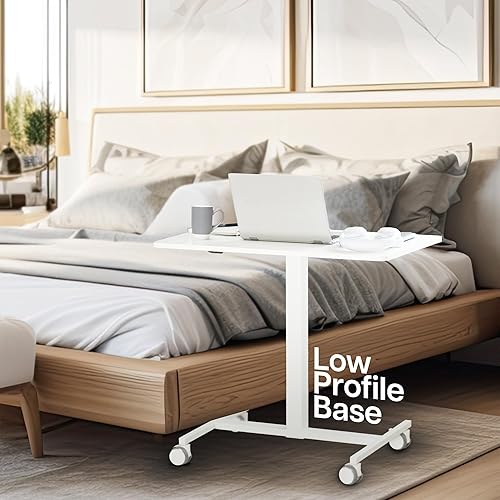 Miniatura 4 de VIVO Carro móvil para portátil de 28 pulgadas, estación de trabajo de escritorio rodante pequeña con altura ajustable, ruedas de bloqueo, blanco,