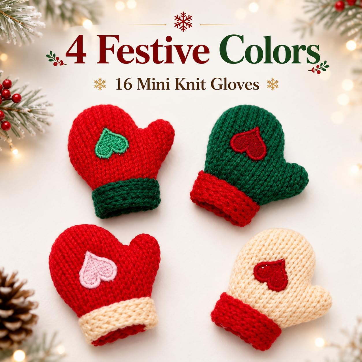 16pcs Mini Christmas Knit Gloves,4 Colors Dollhouse Miniature Mitten Knitting Santa Mittens Christmas Tree Ornaments Gloves Craft Size Mittens for DIY Xmas Doll Crafts