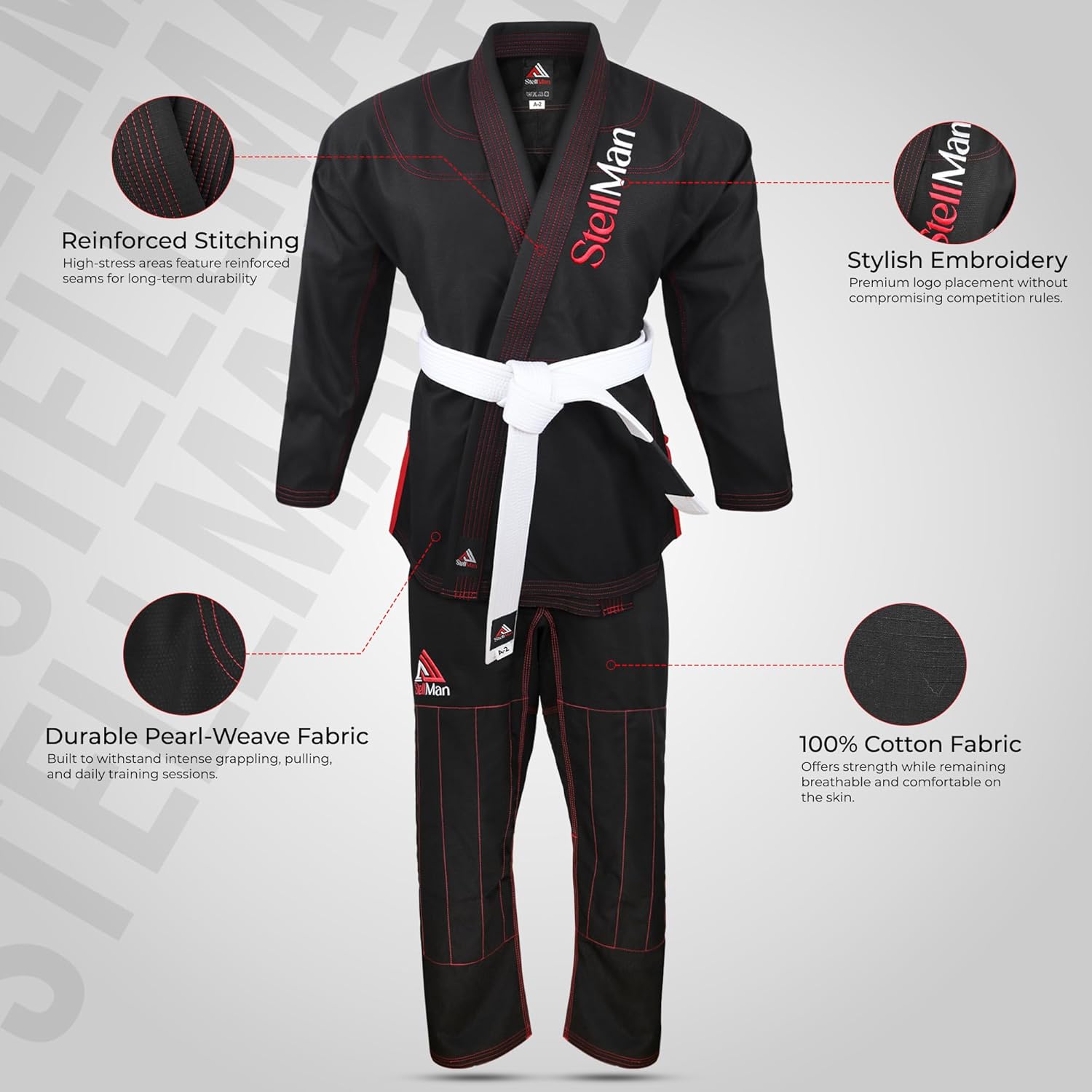 BJJ Brazilian Jiu Jitsu Gi for Men Lightweight Preshrunk Cotton IBJJF Approved Black Uniform free White Belt