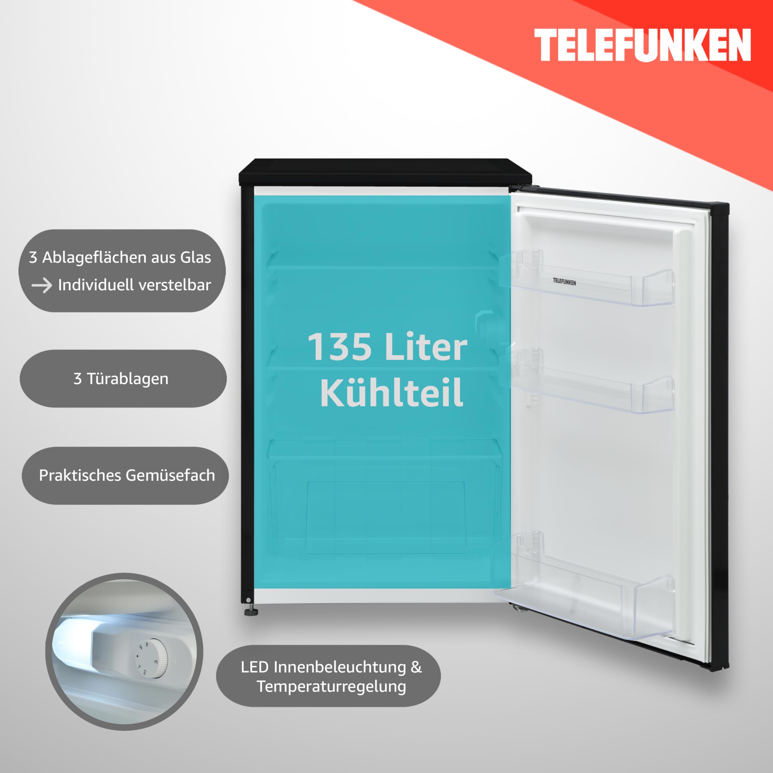 TELEFUNKEN Kühlschrank ohne Gefrierfach 135 Liter Freistehend C-135-100-DI dark inox