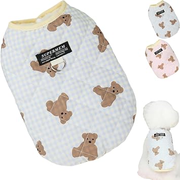 Plaid Fleece Dog Jacket Winter Cute Small Pets Vest Coat with Leash Ring Sleeveless Blue,L 5.5-7.7lbs