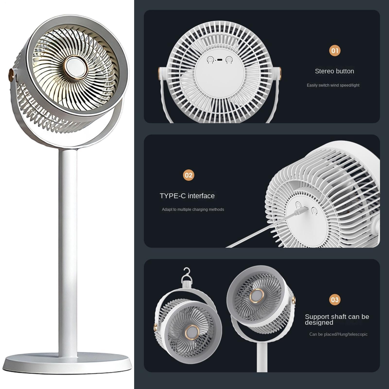 Ventilador vertical Soplador De Verano Silencioso Y Recargable Con 5 | Ventilador de suelo bajo consumo Para Salón, Oficina, Hogar, Cocina, Interior, Exterior Y Camping