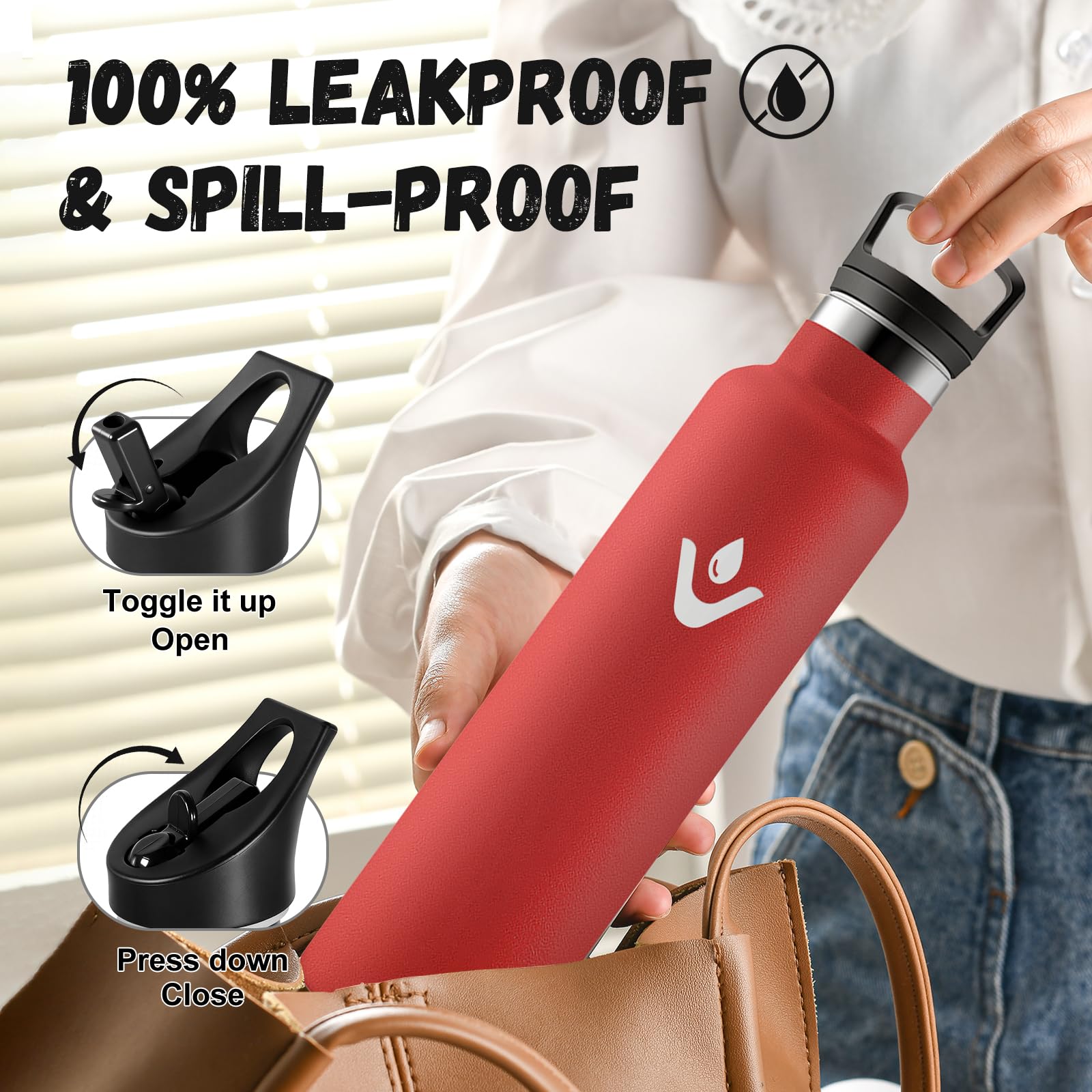 Borraccia Acciaio Inox 1L, Termos con Cannuccia, a prova di perdite, Riutilizzabile, senza BPA, Bottiglia per Uffici, Viaggio, Ciclismo