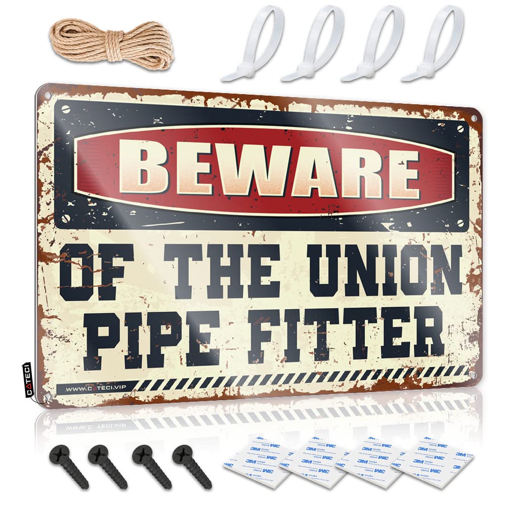 BRUNTELO Tinsign Decor Beware Of The Union Pipe Fitter Tin Sign Room Door Decor Tin Signs For Garage(20X30CM)
