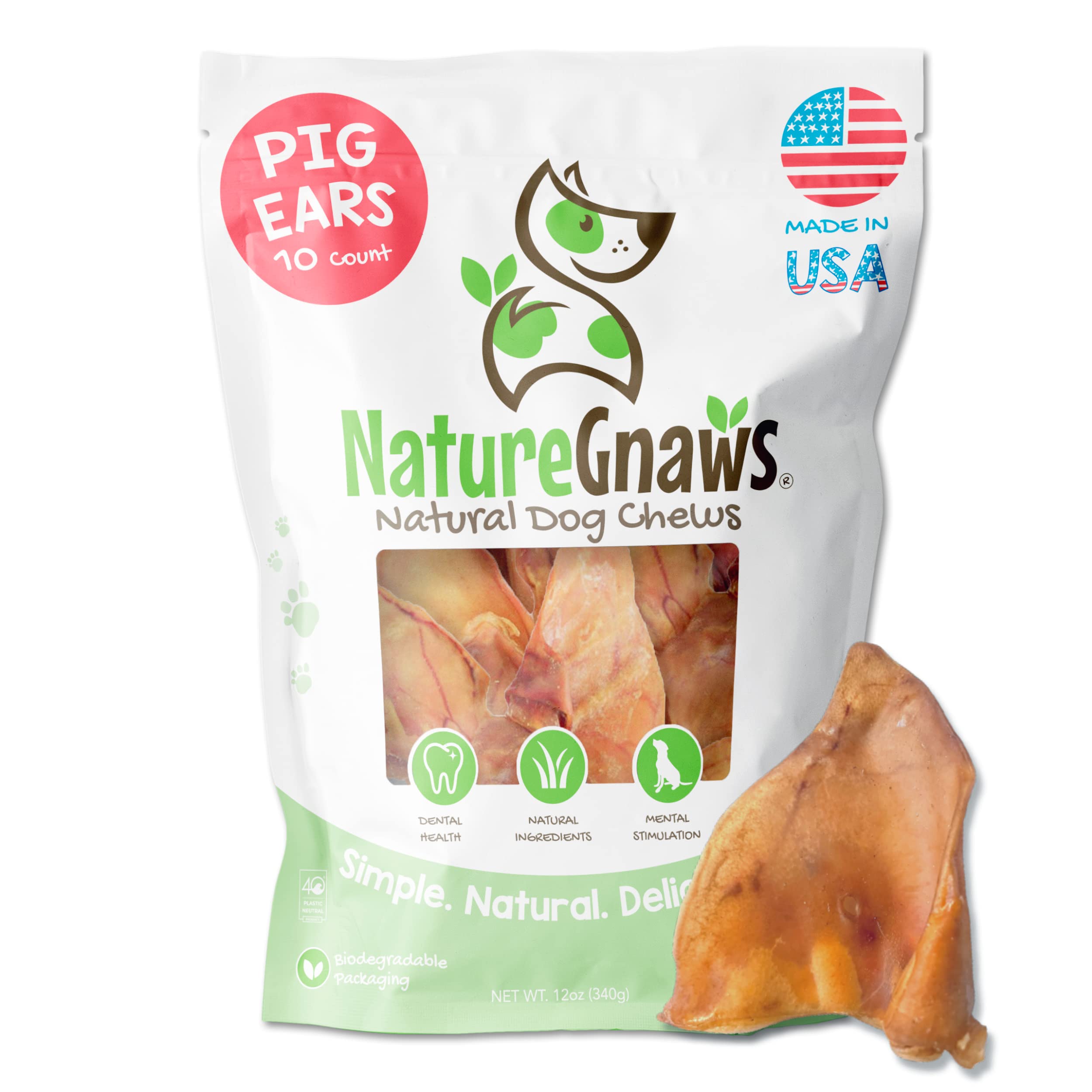 Nature Gnaws USA Pig Ears for Dogs Premium Natural Whole Pork Dog