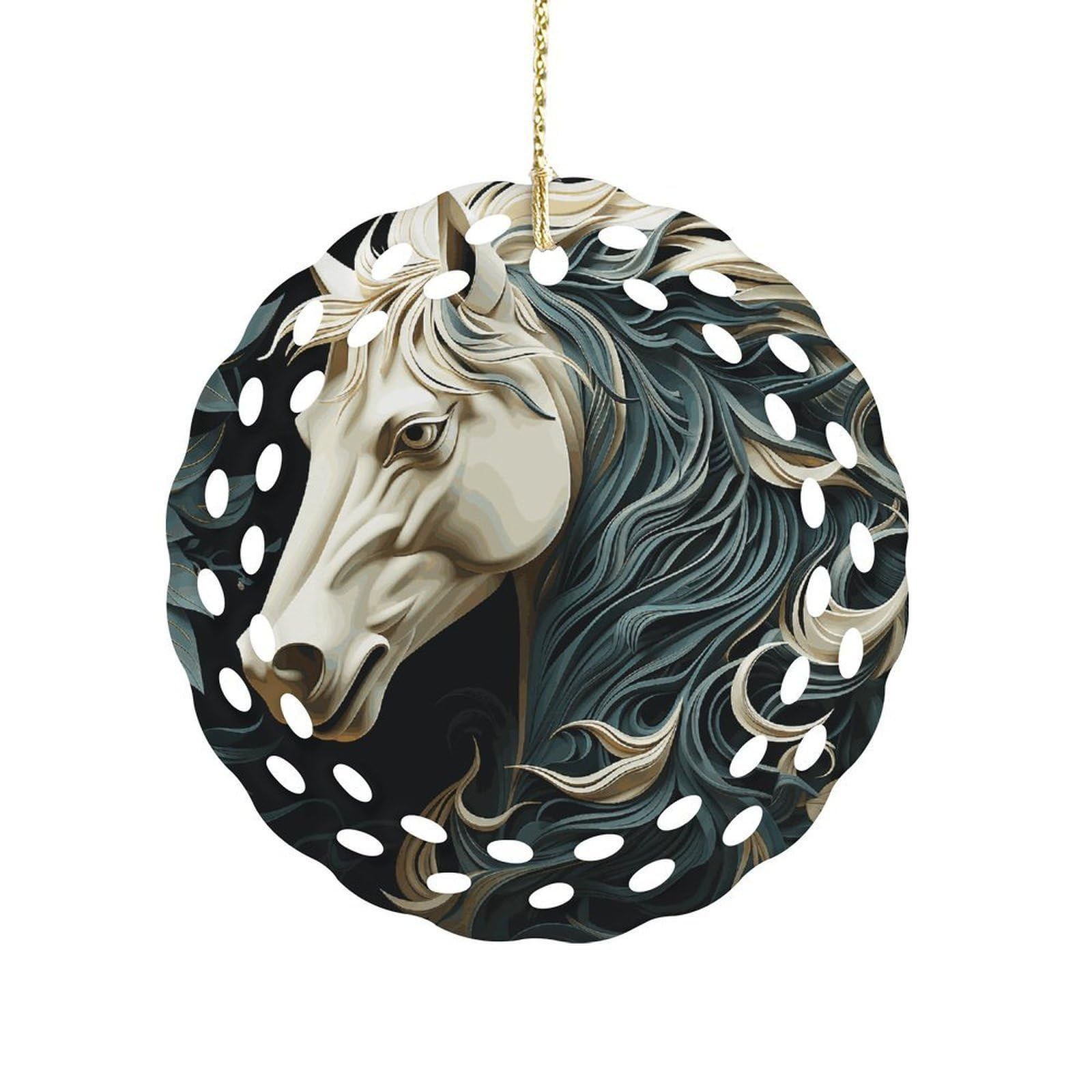 Btcowzrv Style Horse Pattern Ceramic Ornament,Round Ornaments With Hole Easy To Hang,Hanging Ornament For Wedding Party Home Window Garden Christmas Day Decor