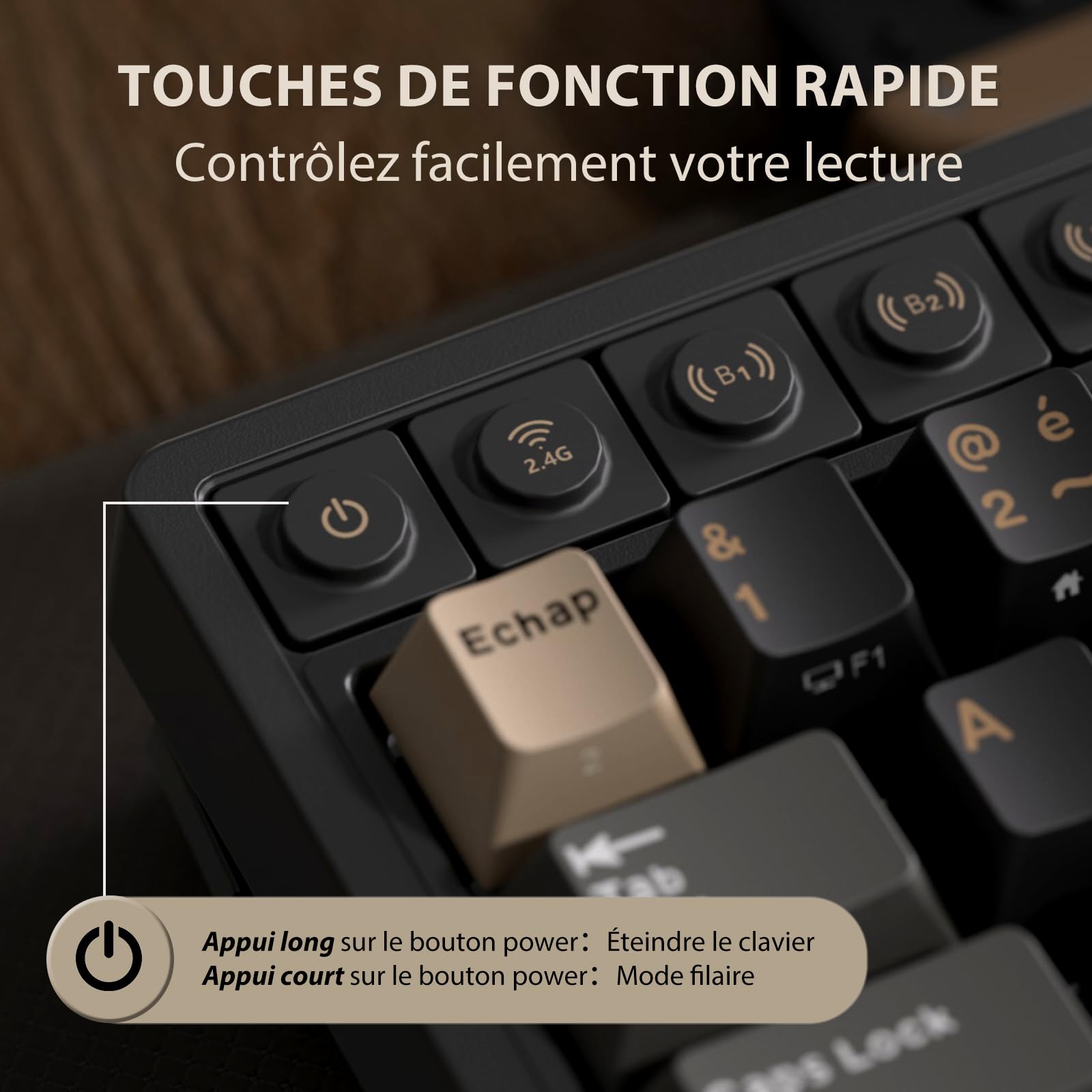RK ROYAL KLUDGE M65 Clavier Mécanique 60% Compact - Triple Connexion (Bluetooth/2.4G/USB-C), Clavier azerty sans Fil RVB, Hot-Swap, Bouton, Batterie 6000mAh, PBT keycaps, Creamy Switch