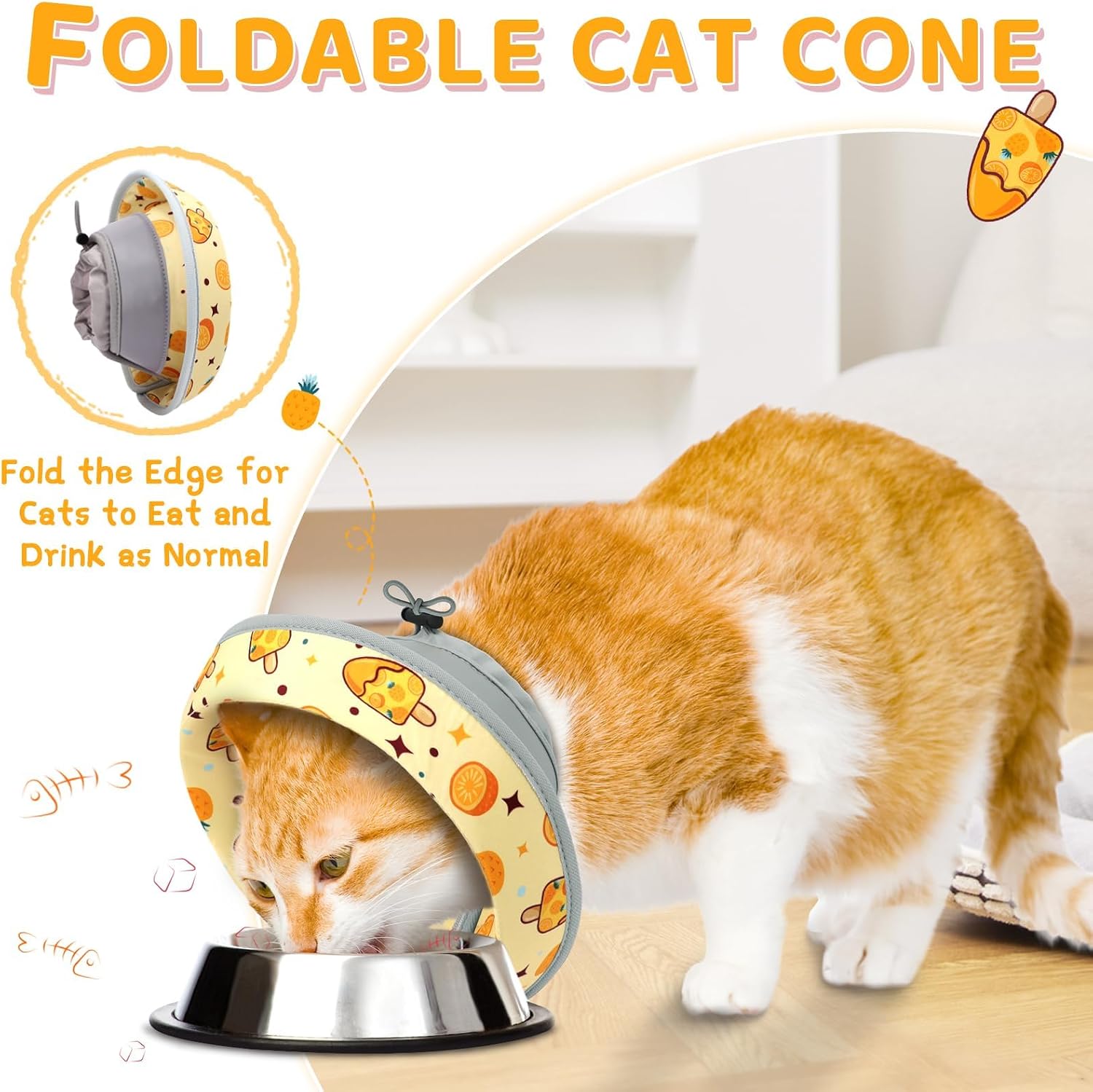 Cat Cone Collar Soft to Stop Licking, Adjustable, Foldable Lightweight Kitten Cones After Surgery Recovery for Cats & Kittens, Cat Cone Alternative, Easy Eating (Orange, L) image 3